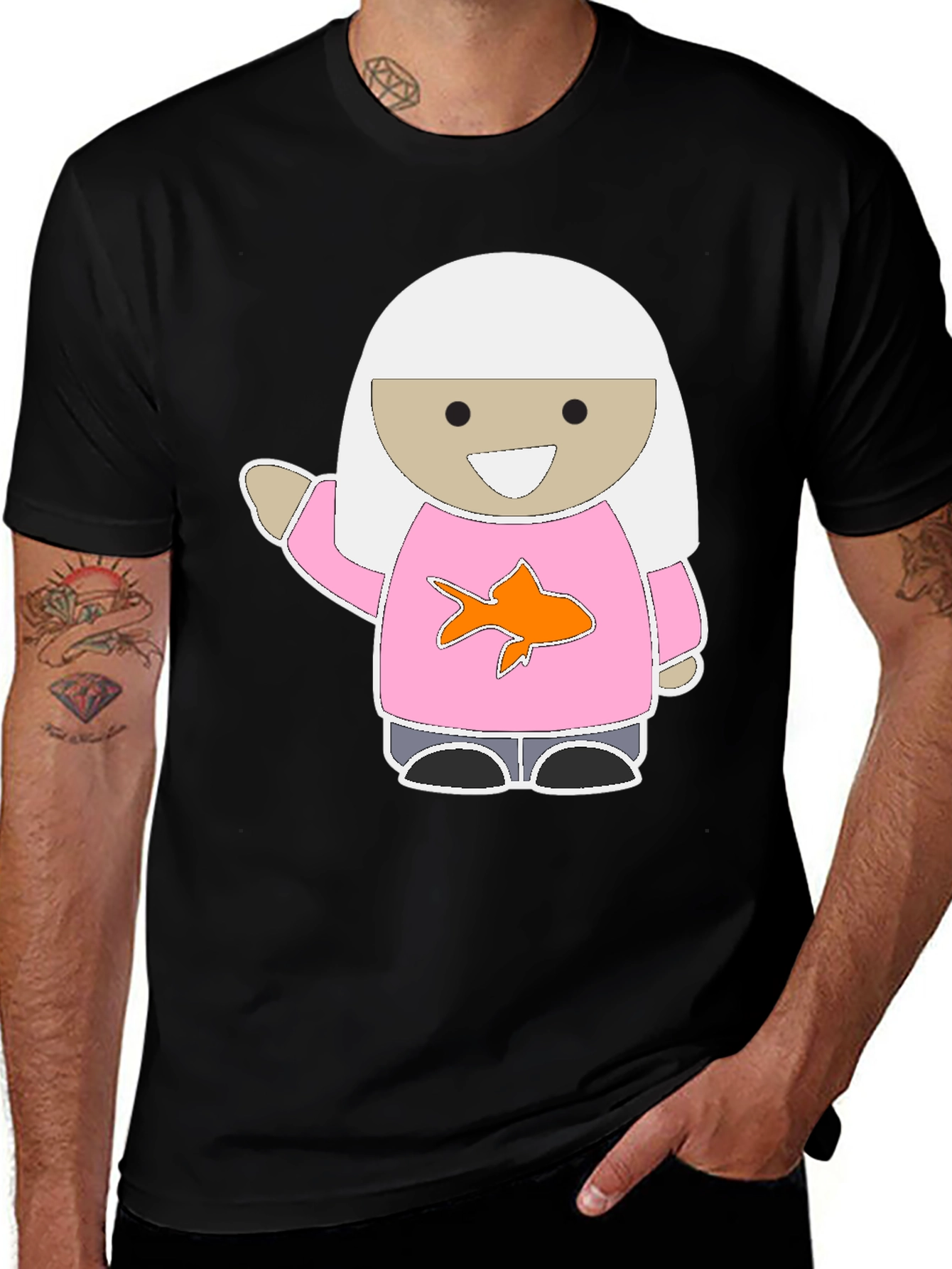 Variant 2 of Cute Cartoon Girl Pink Fish T-Shirt