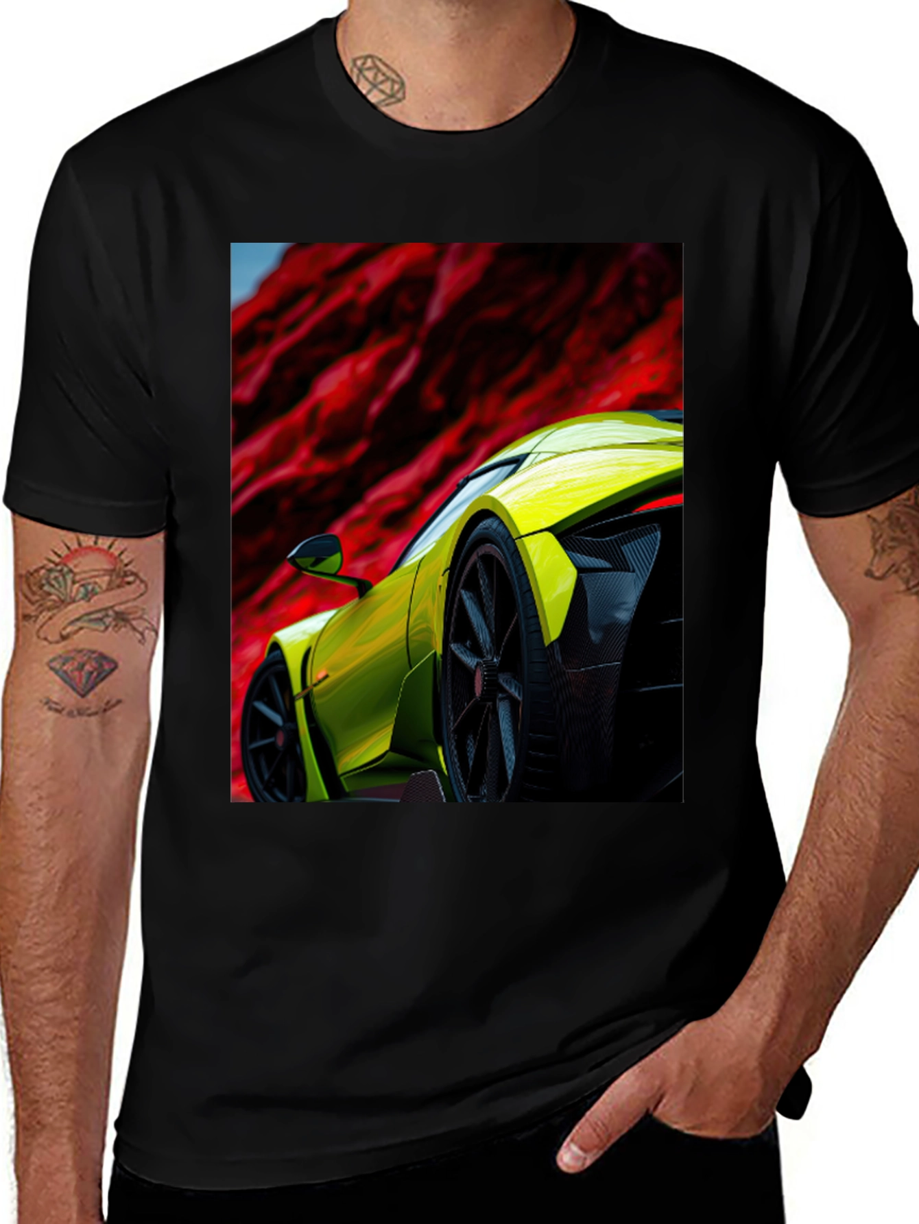 Variant 29 of Exotic Car Graphic Tee - Black Cotton T-Shirt