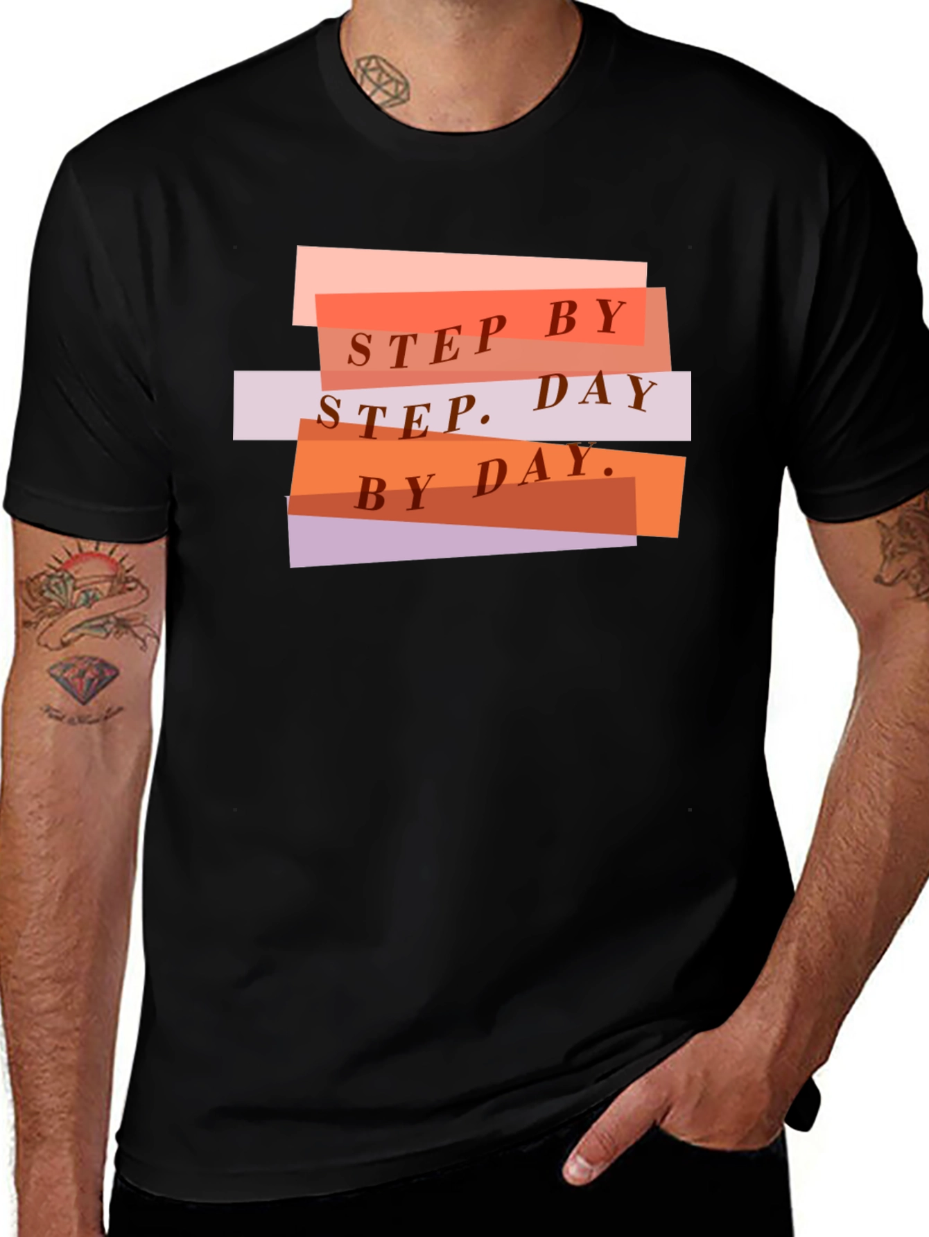 Step by Step Graphic T-Shirt - Black Casual Tee