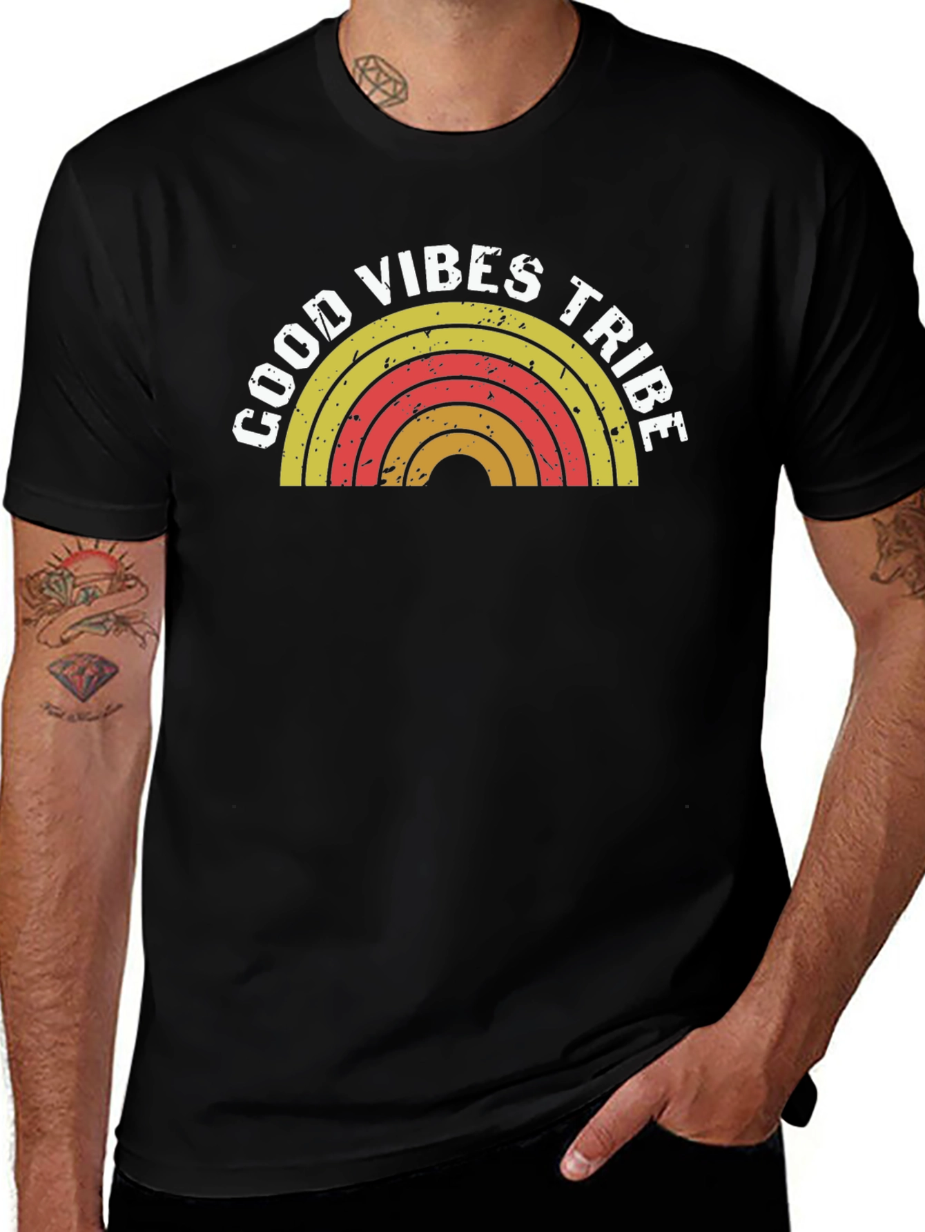 Variant 12 of Good Vibes Tribe Retro Graphic Tee - Black