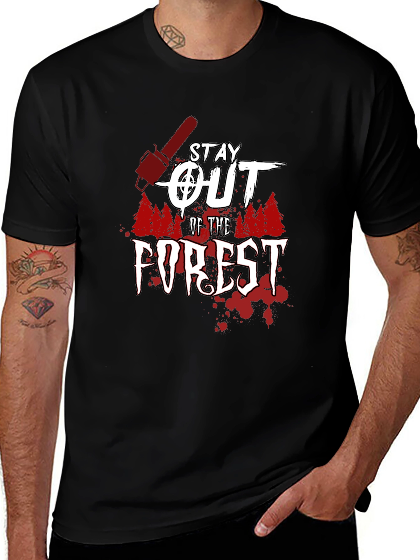 Variant 30 of Stay Out of the Forest Graphic Tee - Horror Chainsaw T-Shirt