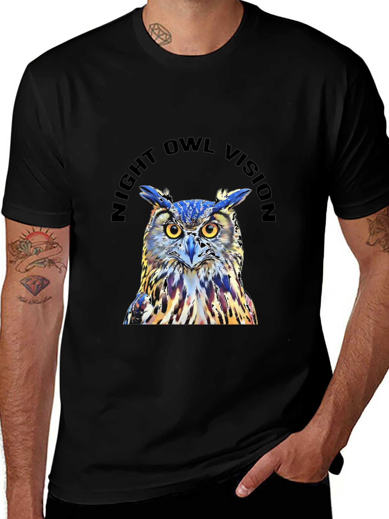 Variant 10 of Night Owl Vision Graphic Tee - Black