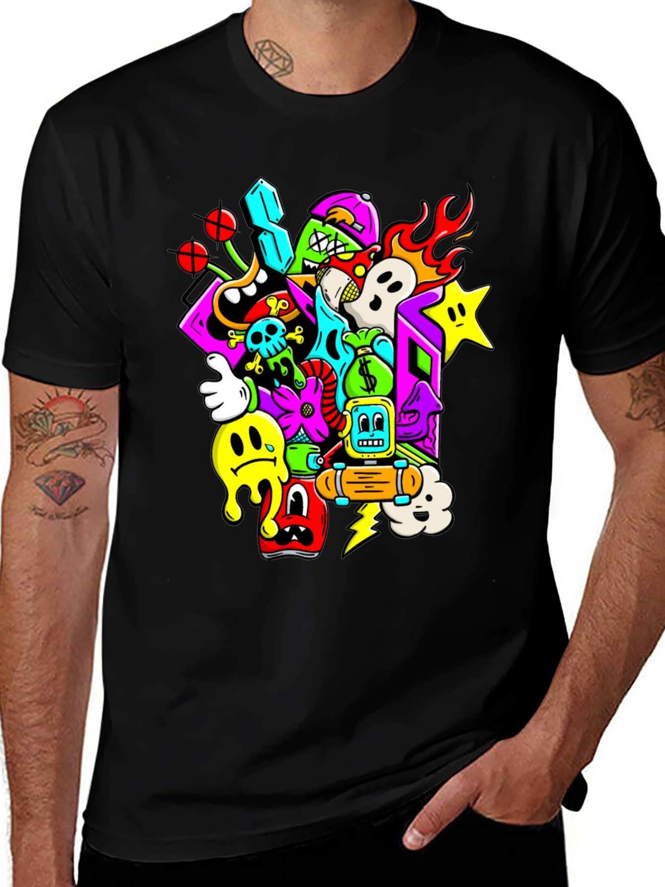 Variant 15 of Vibrant Doodle Graphic Black T-Shirt