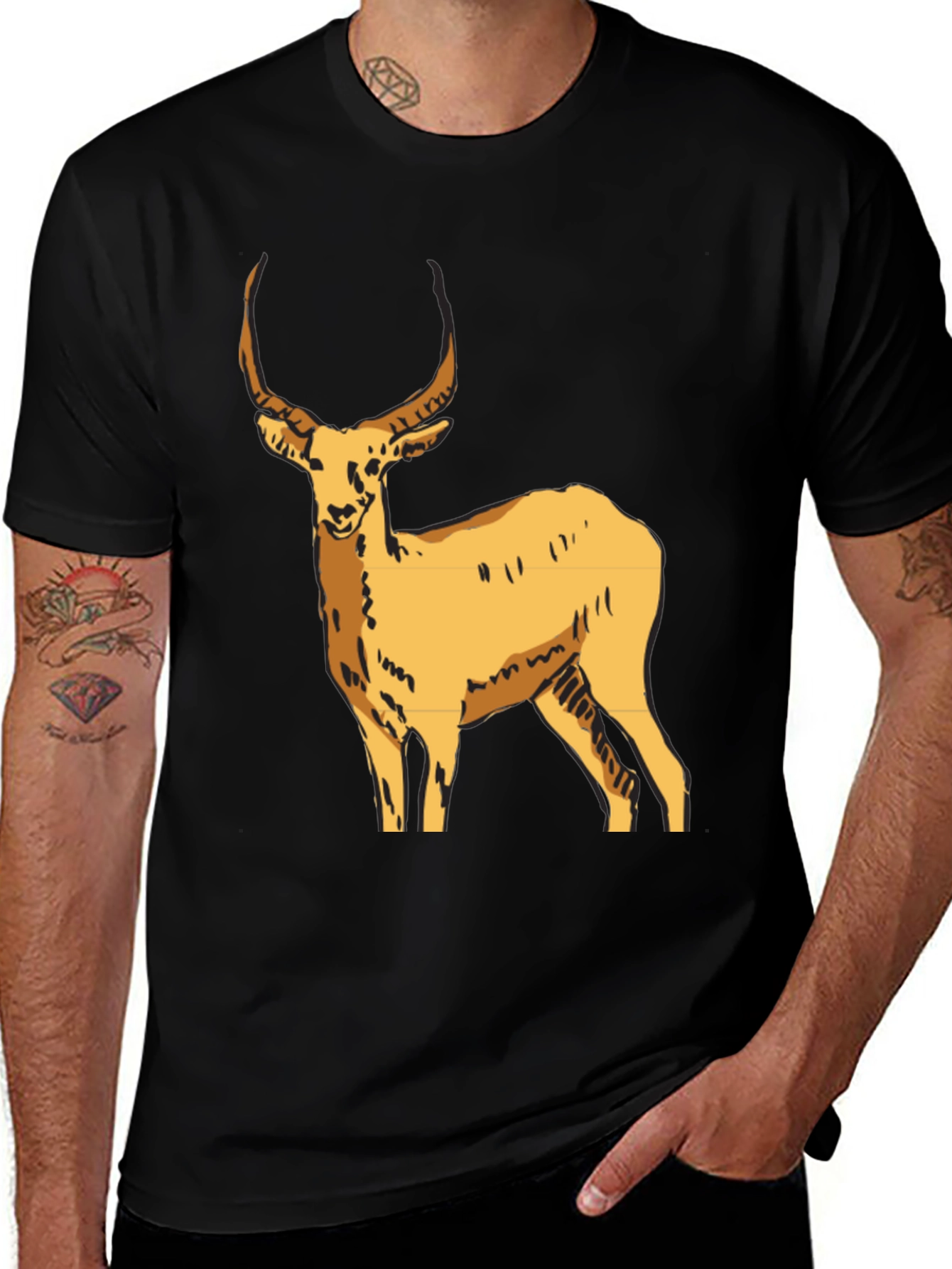 Variant 13 of Black T-Shirt with Antelope Graphic
