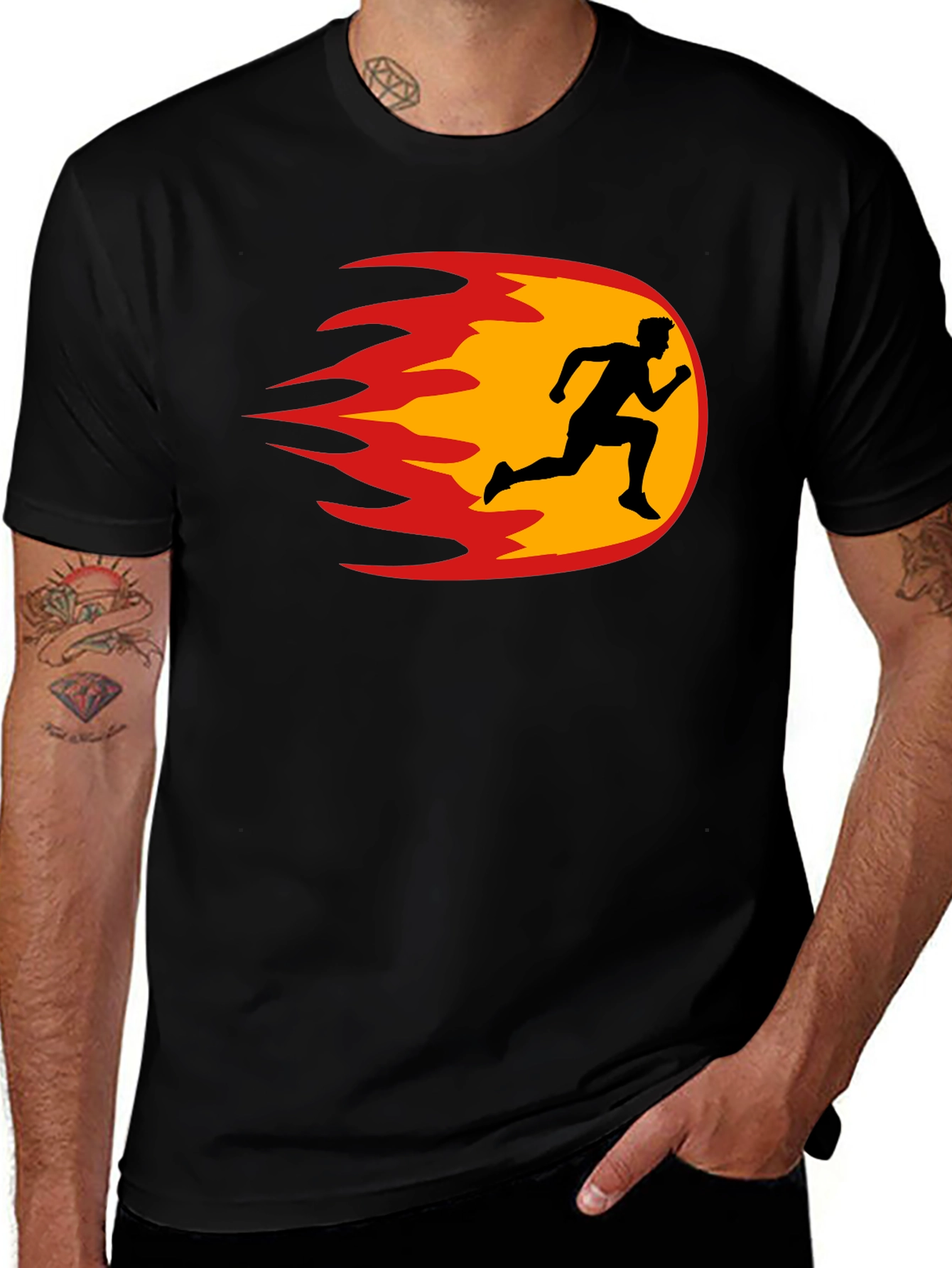 Fiery Runner Black T-Shirt - Speed & Style