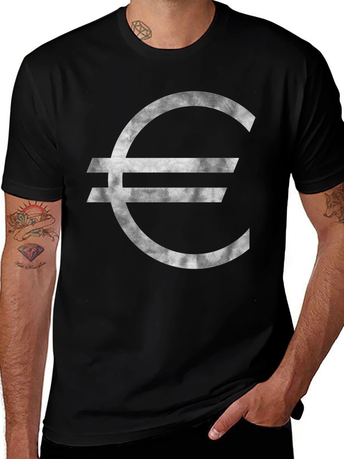 Euro Symbol Graphic Tee - Stylish Black T-Shirt