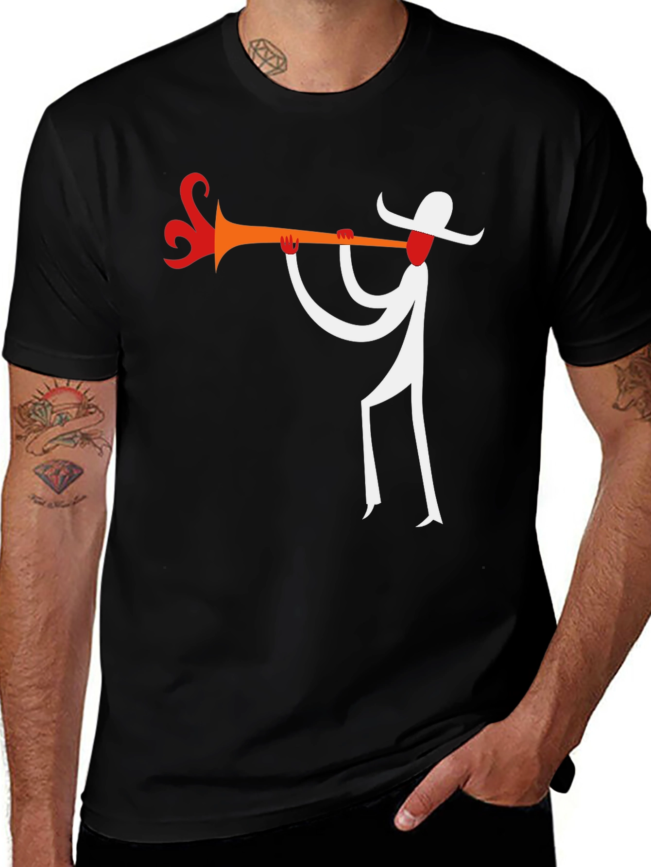 Variant 20 of Abstract Trumpet Player Graphic T-Shirt - Black