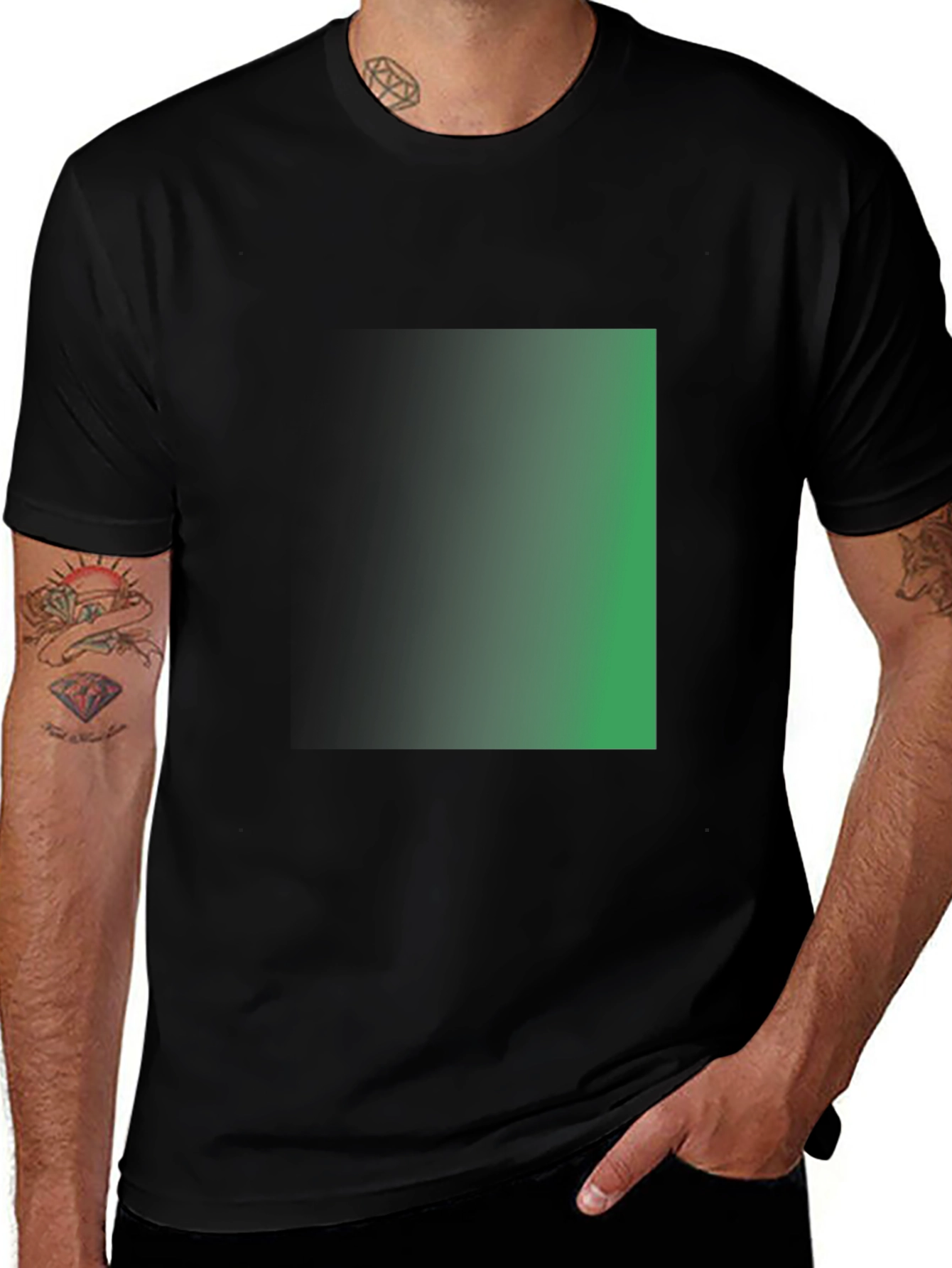 Variant 8 of Men's Black T-Shirt with Green Gradient Square Design