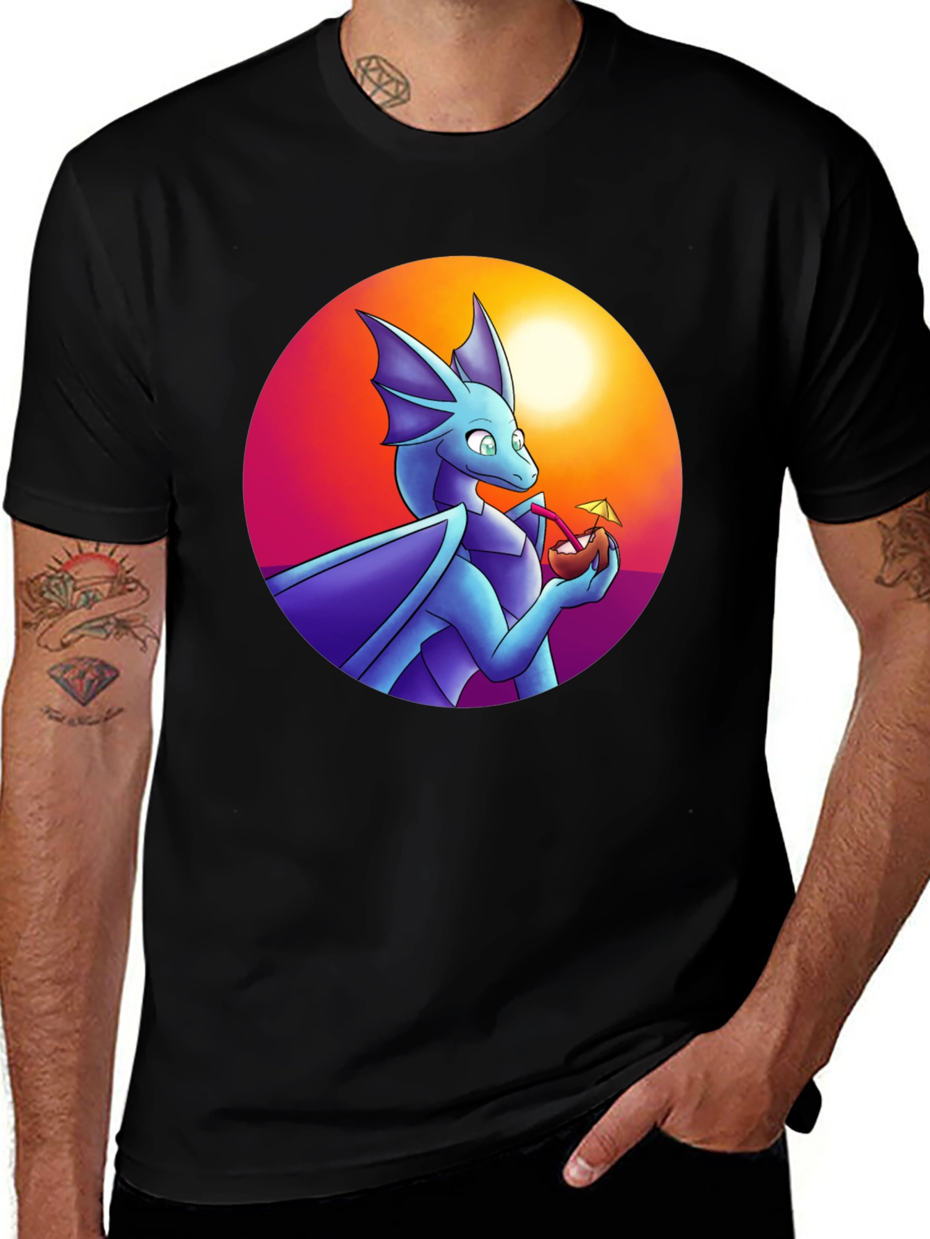 Variant 11 of Dragon Sipping Cocktail Graphic Tee