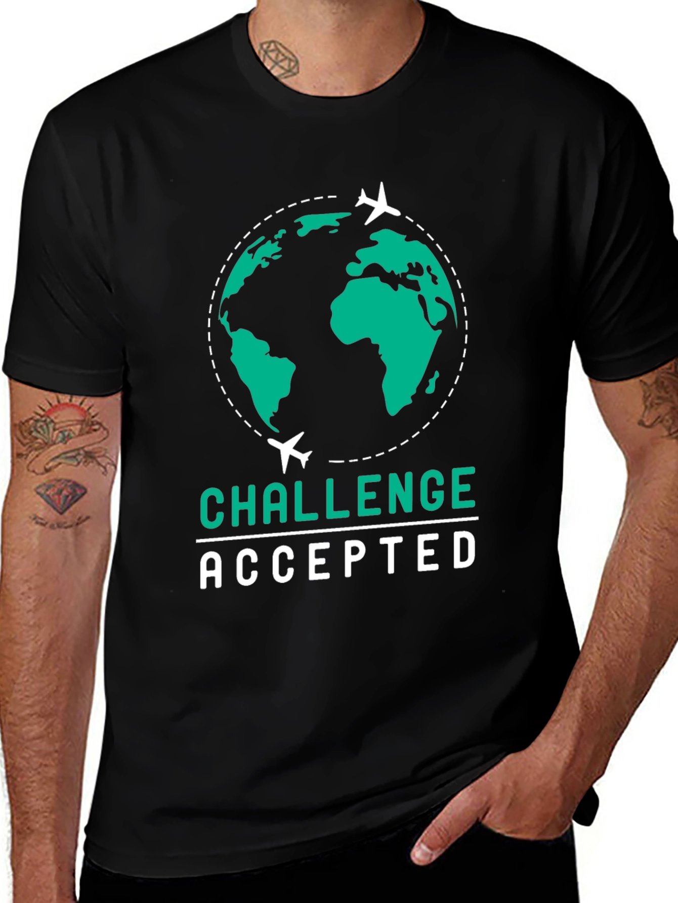 Challenge Accepted Globe Graphic Tee - Black