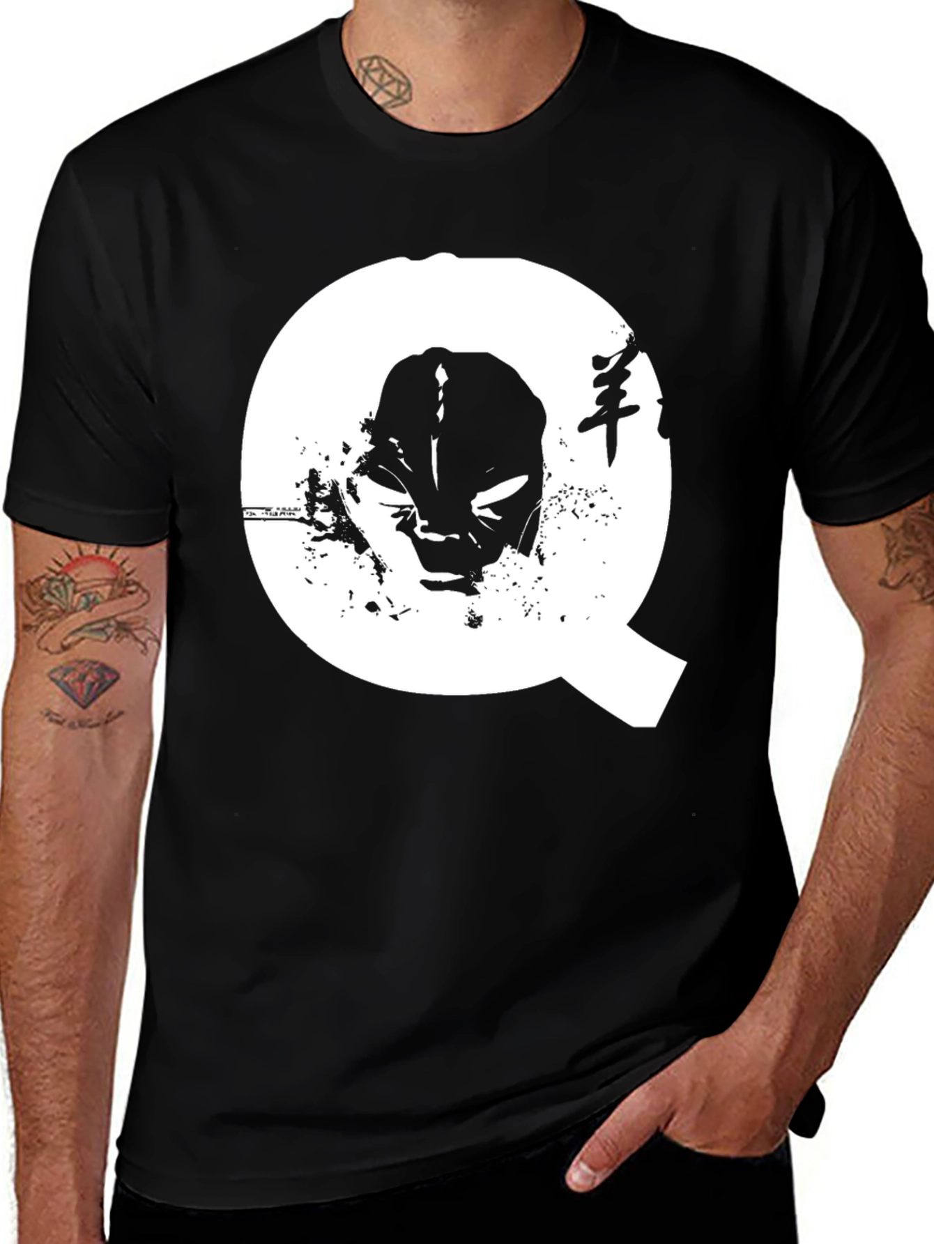 Graphic Print Tee - Black "Q" Design