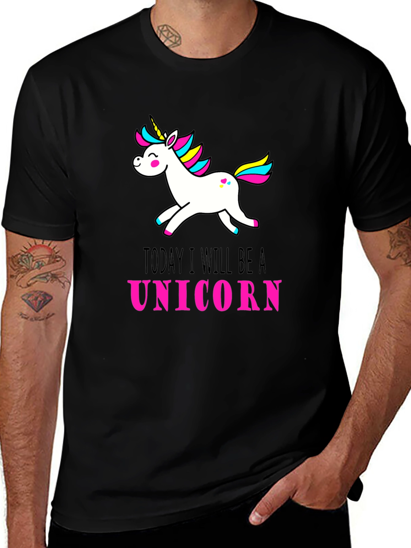 Variant 14 of Unicorn Graphic Tee - "Today I Will Be A Unicorn" Black T-Shirt