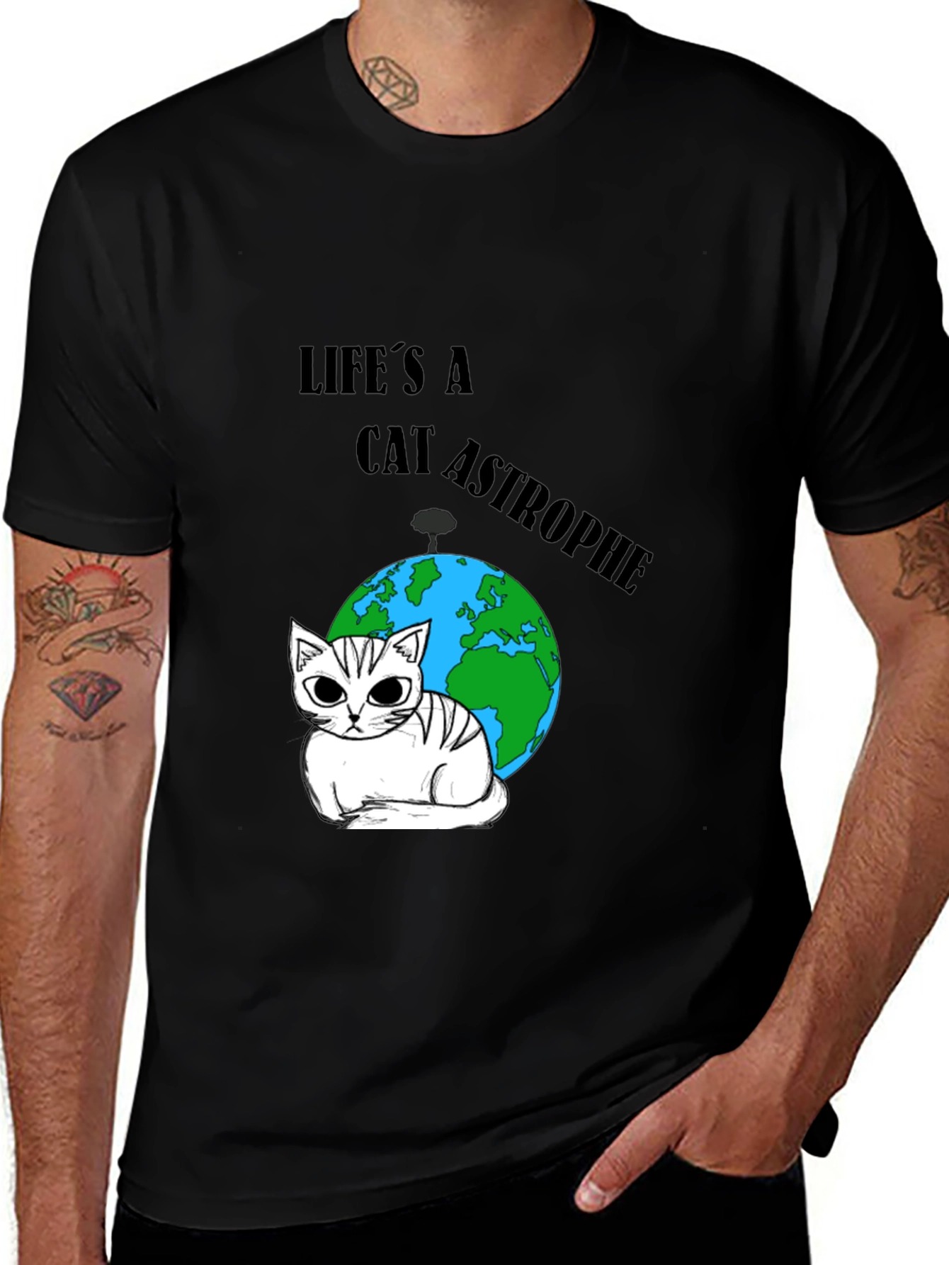Variant 16 of Catastrophe T-Shirt: Earth & Feline Humor
