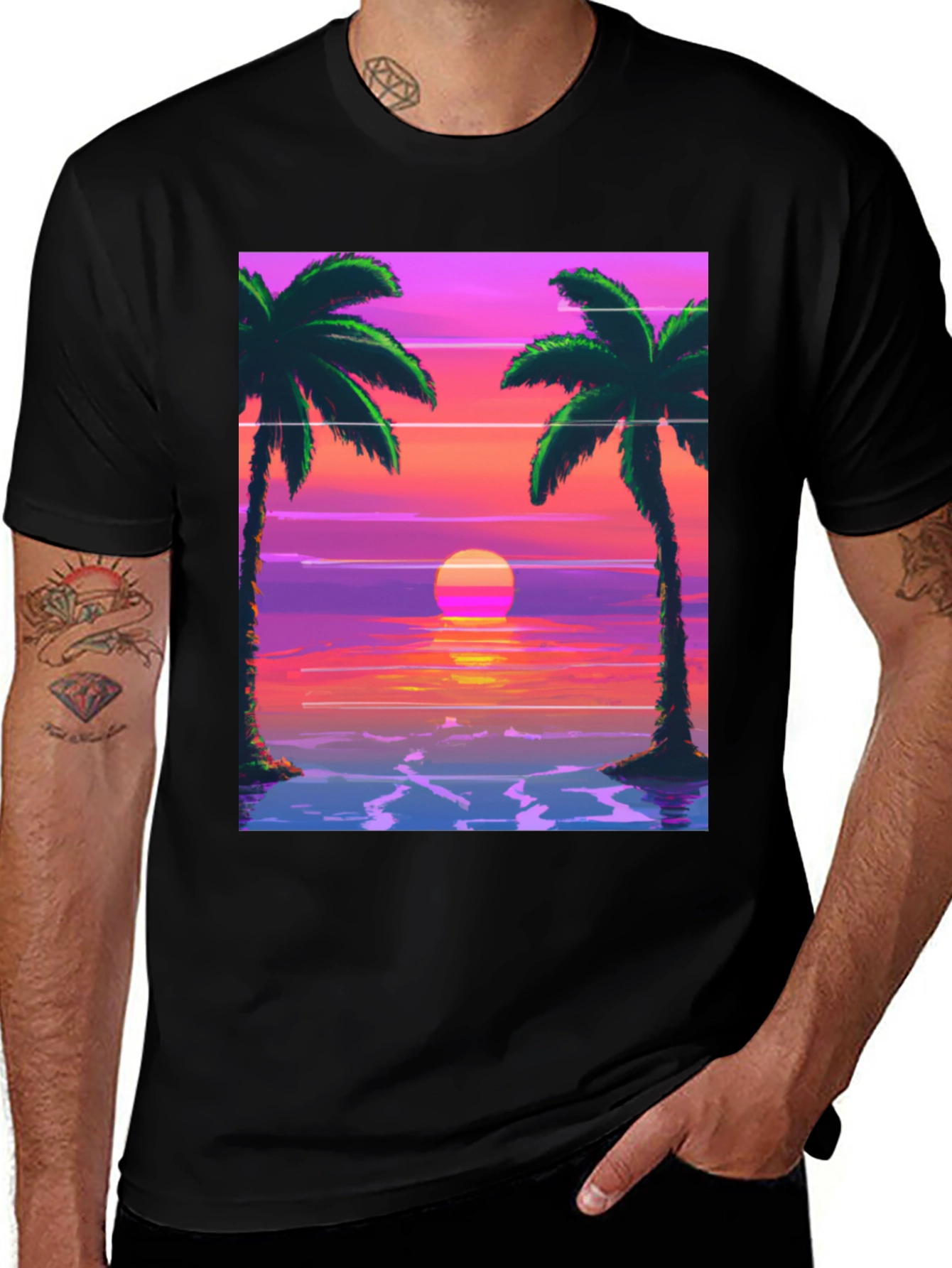 Variant 21 of Retro Sunset Palm Tree Graphic Tee
