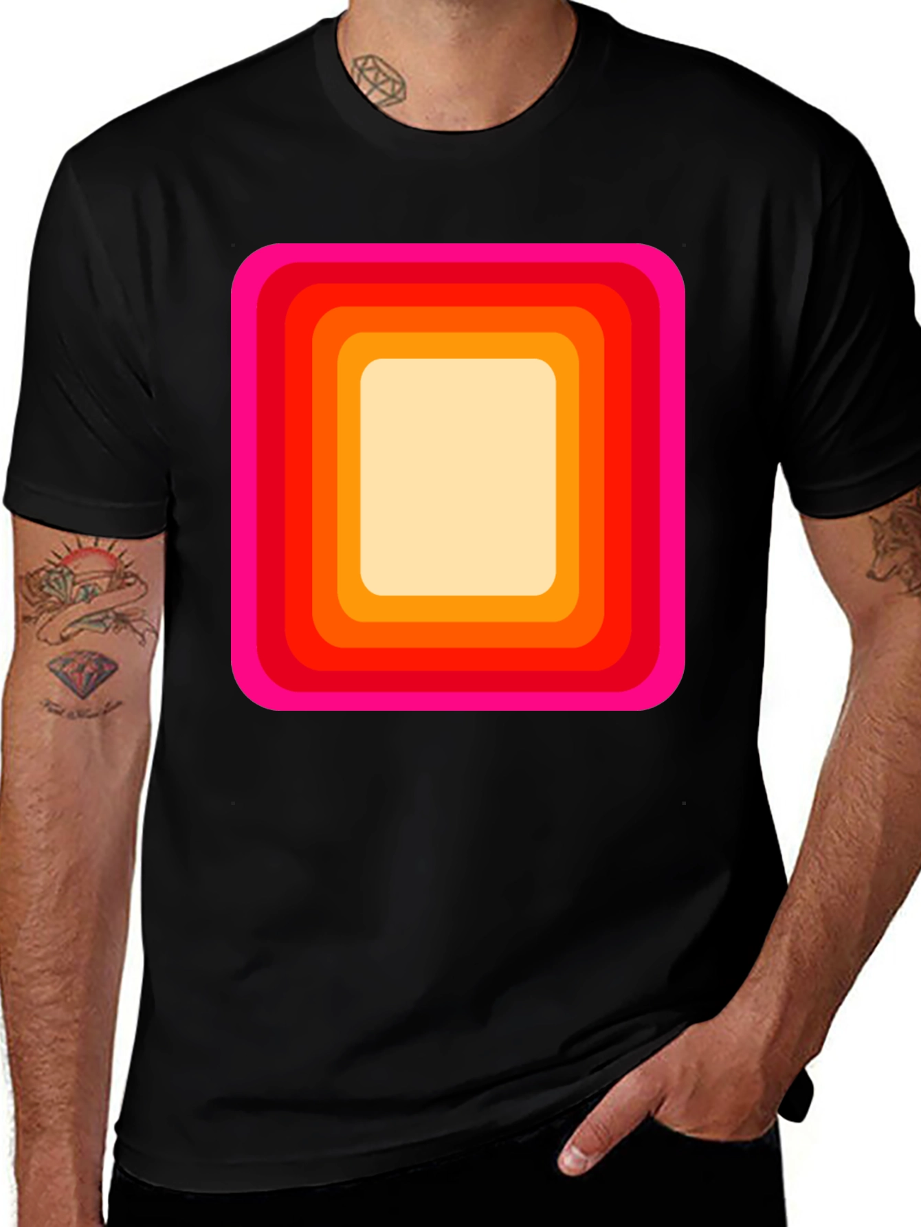 Variant 26 of Retro Squares Graphic Tee - Black Cotton Comfort