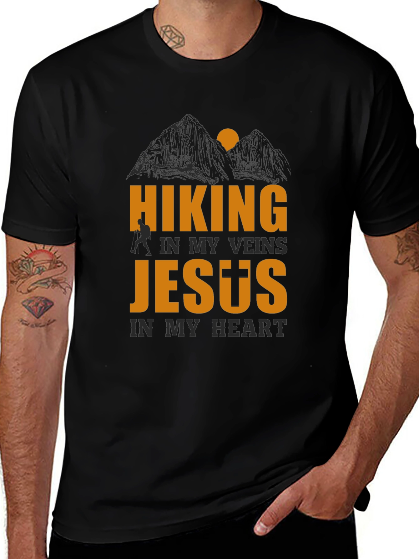Variant 3 of Hiking In My Veins Jesus In My Heart T-Shirt