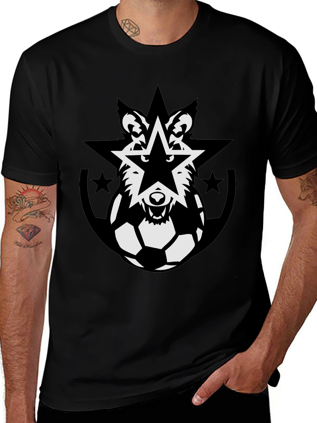 Variant 5 of Wolf Star Soccer Ball Black T-Shirt