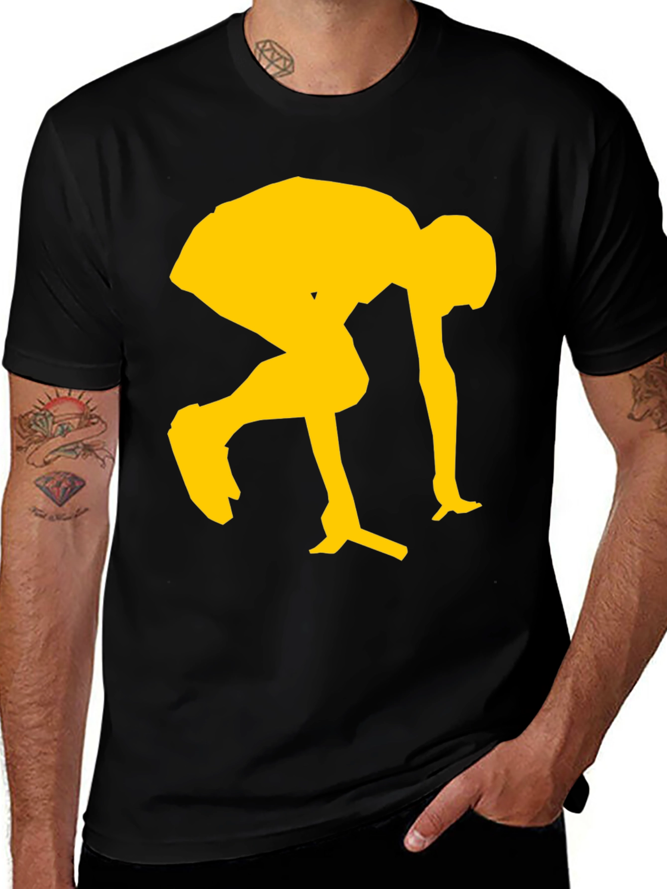 Variant 24 of Modern Black Tee with Yellow Sprinting Graphic