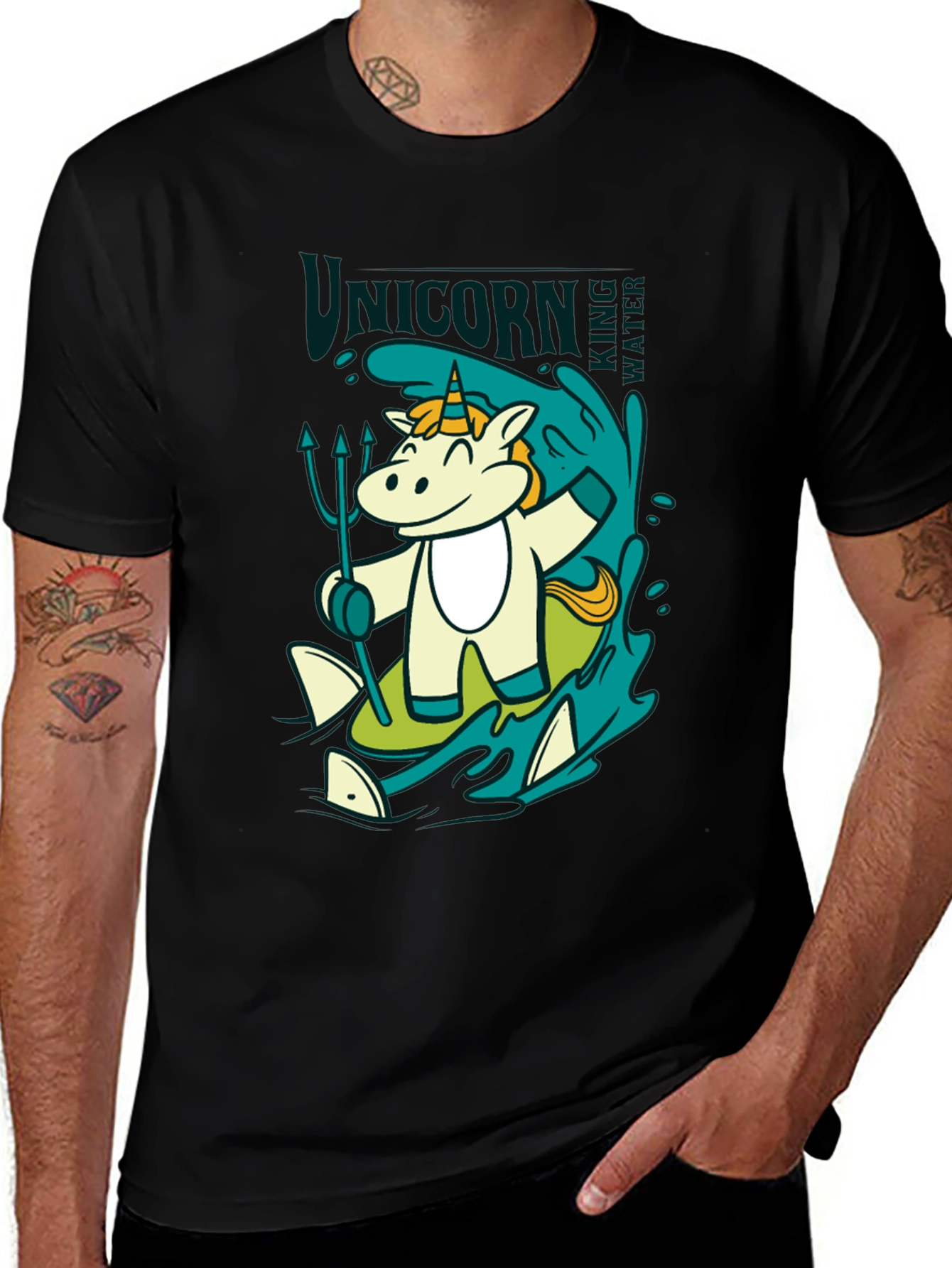 Variant 10 of Unicorn Surfing T-Shirt: Cartoon Graphic Tee