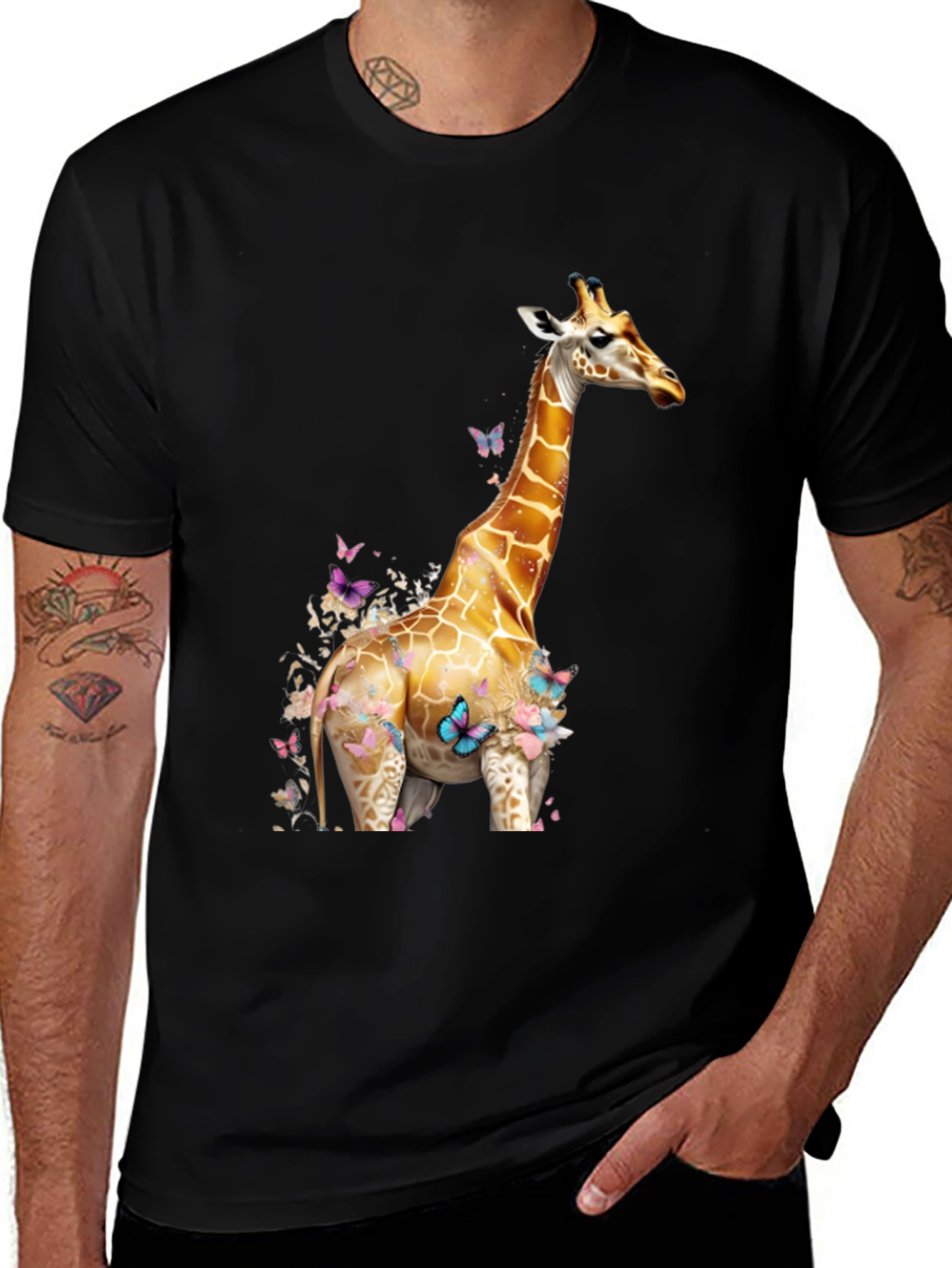 Variant 22 of Giraffe and Butterfly Graphic Tee - Stylish Casual Wear