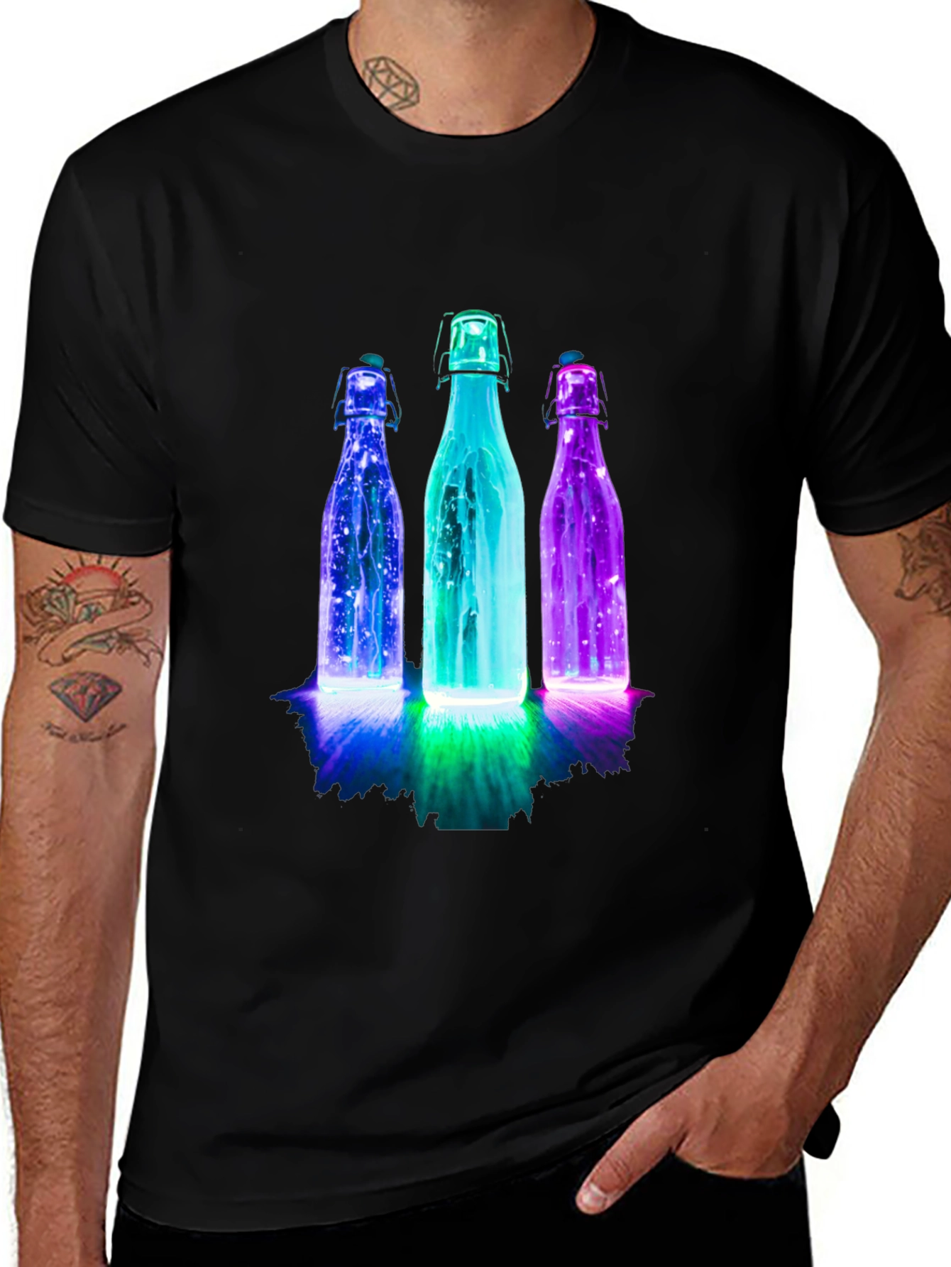 Variant 27 of Neon Bottles Graphic Tee - Black T-Shirt