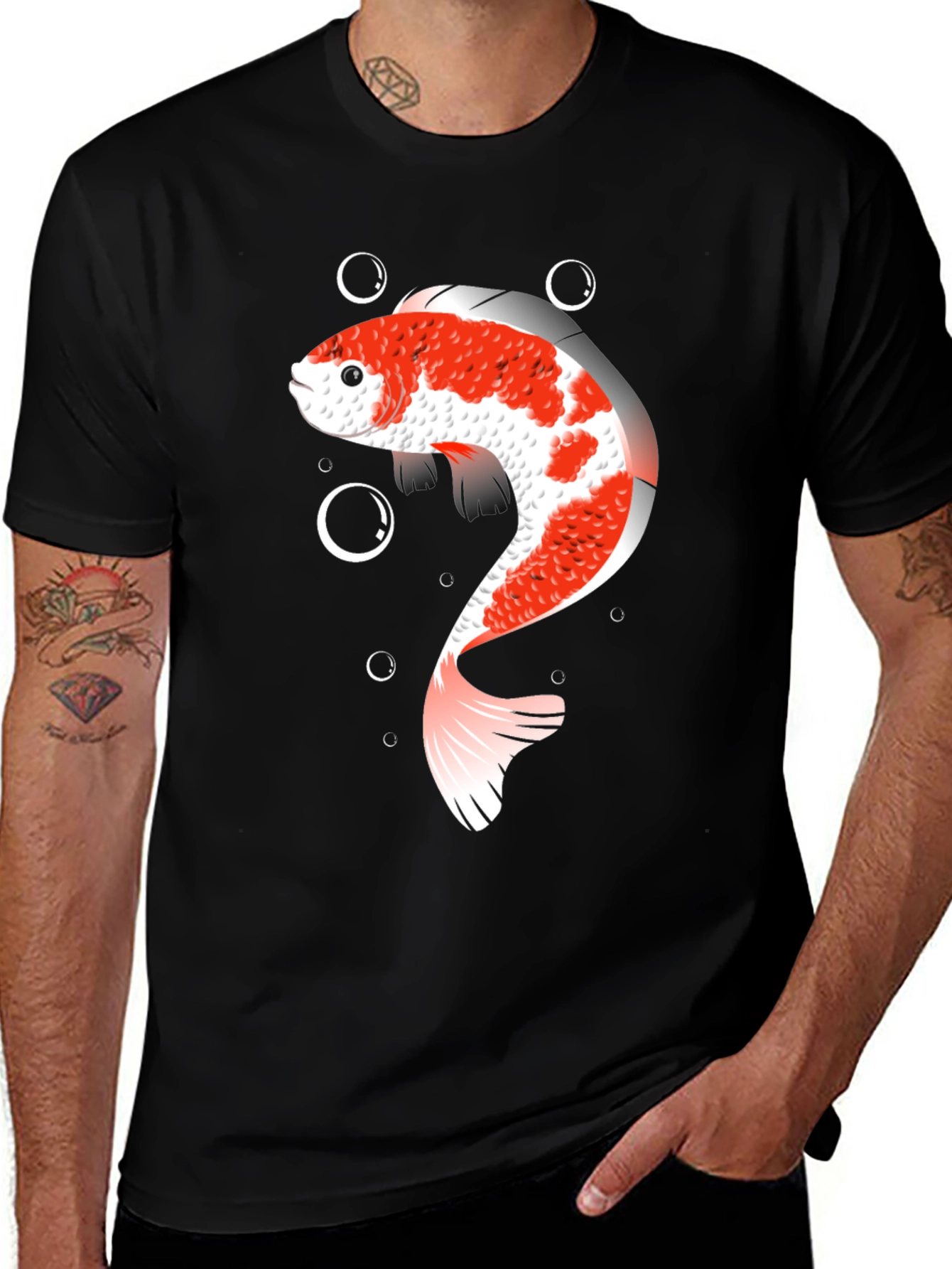 Variant 18 of Koi Fish Graphic T-Shirt - Black Cotton Blend