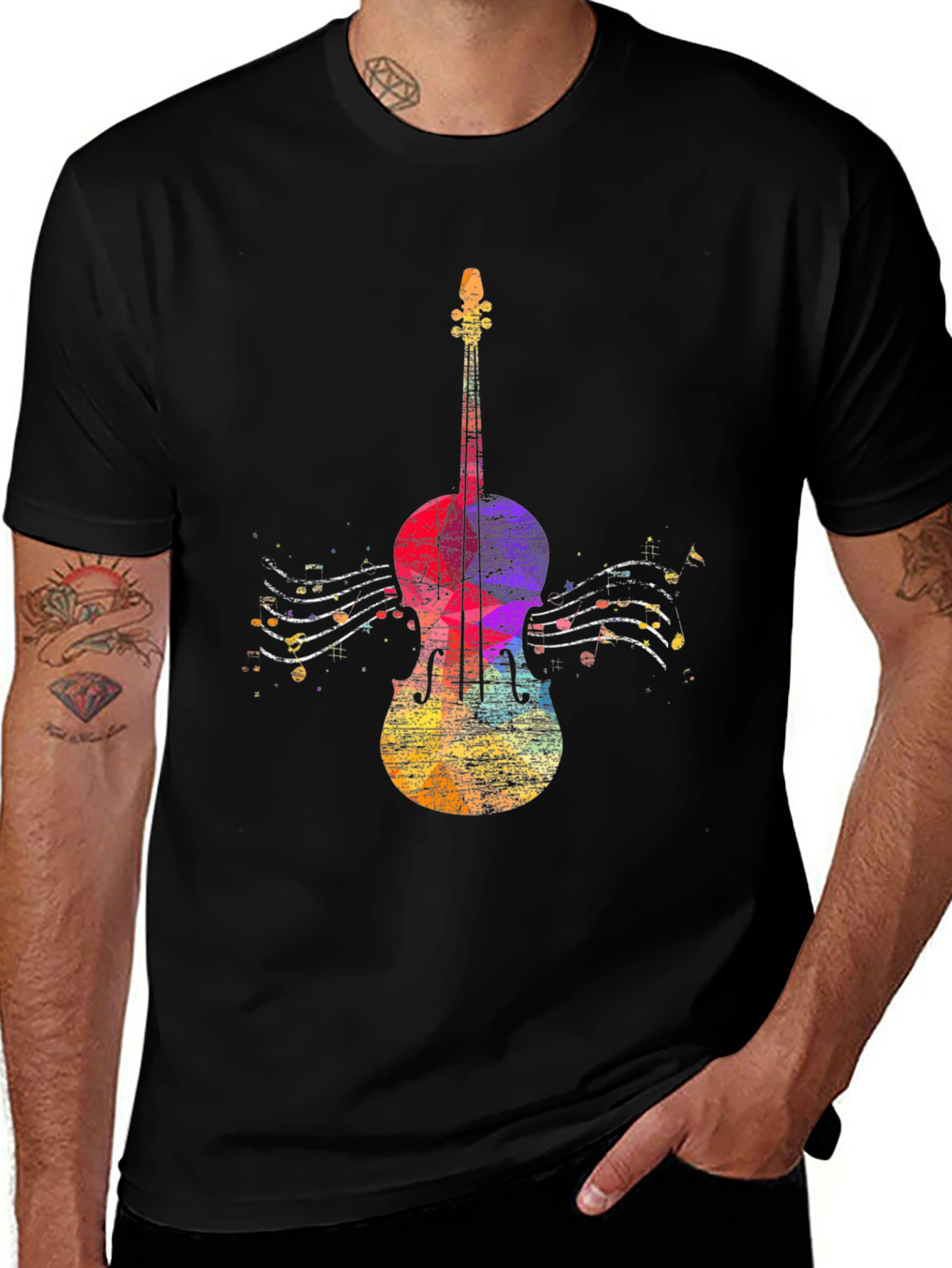 Variant 12 of Colorful Watercolor Cello Music Notes Graphic Tee