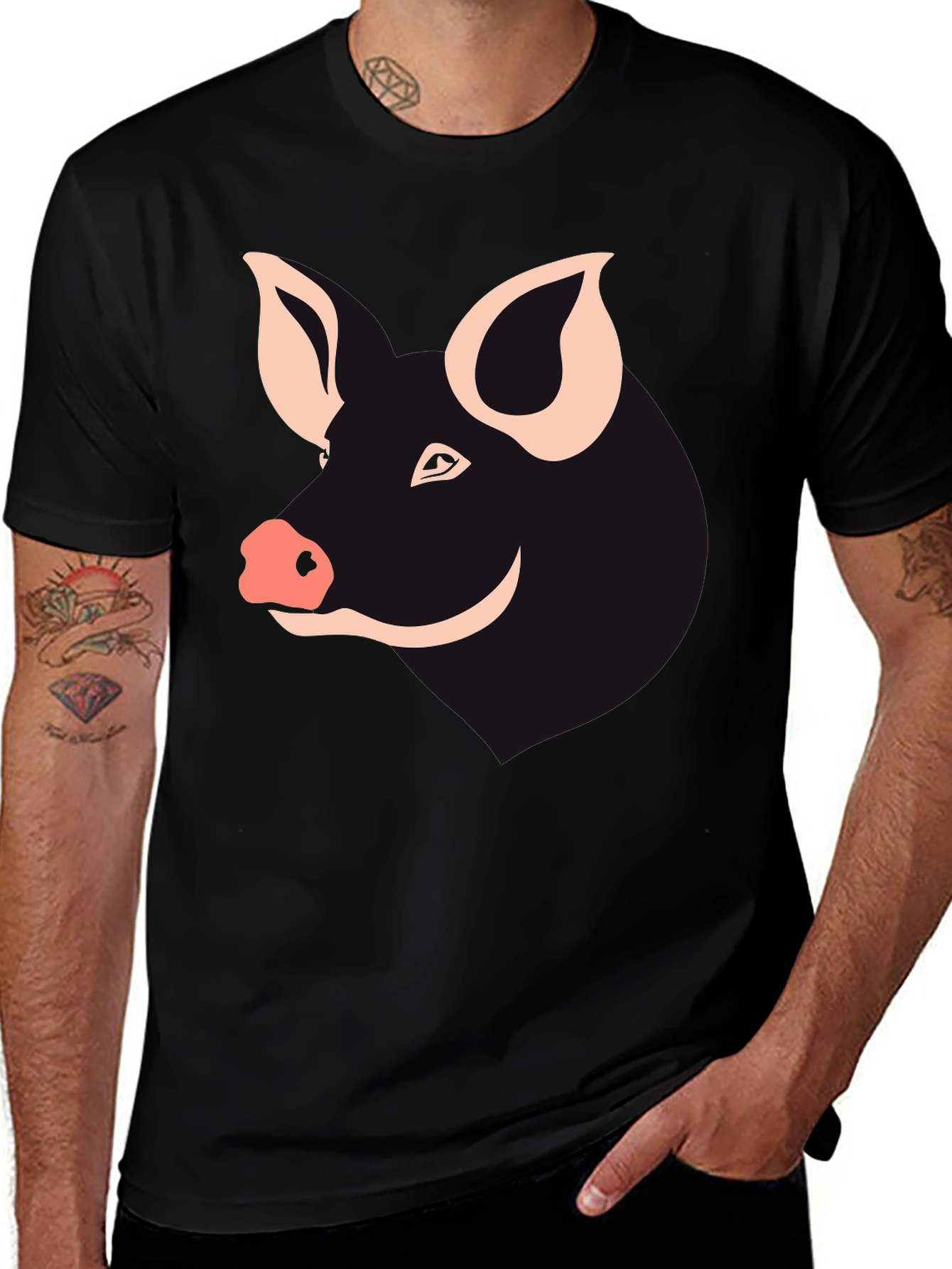 Variant 13 of Pig Face Graphic Tee - Black Cotton T-Shirt