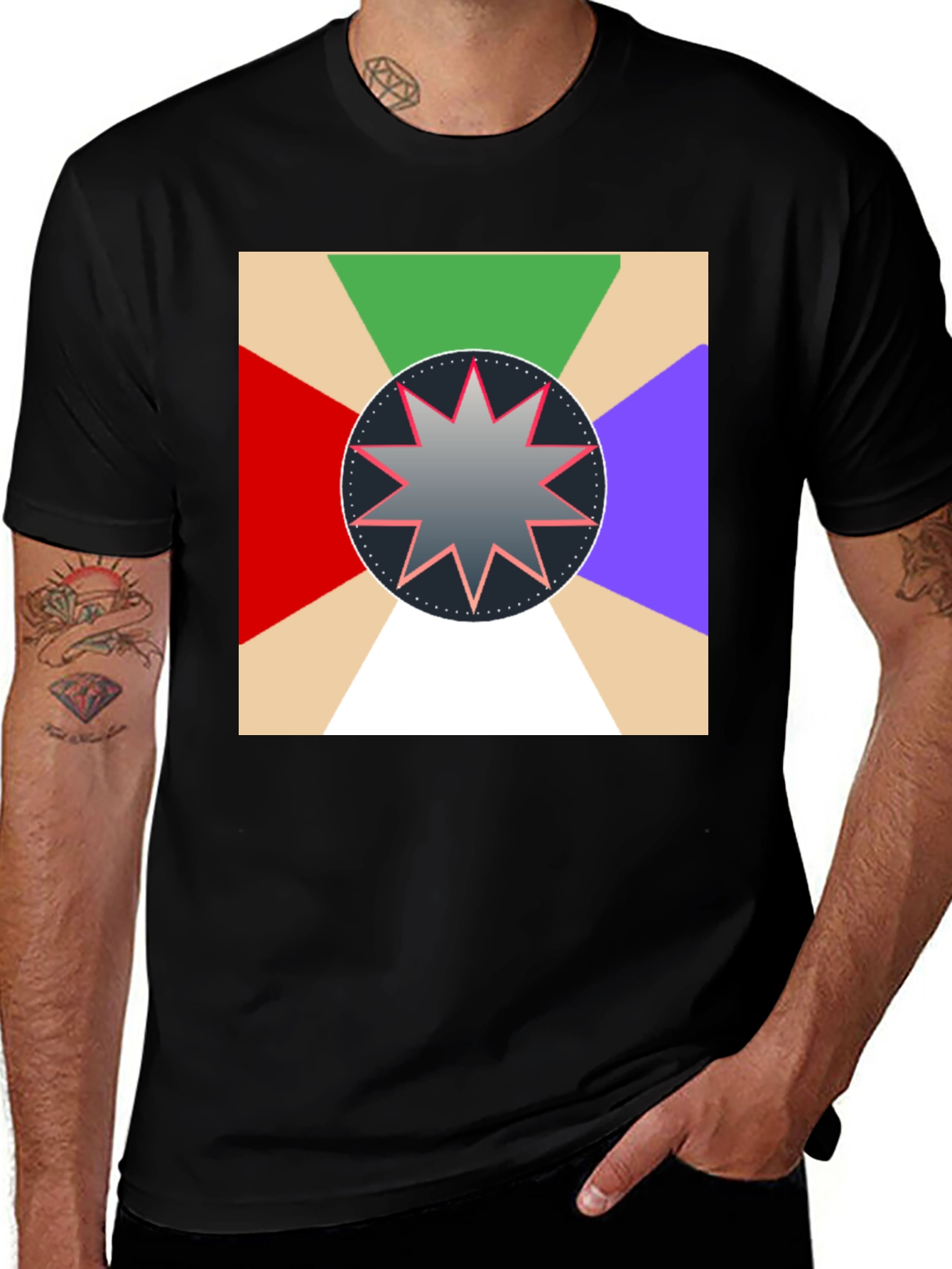 Variant 30 of Abstract Starburst Graphic Print Black T-Shirt