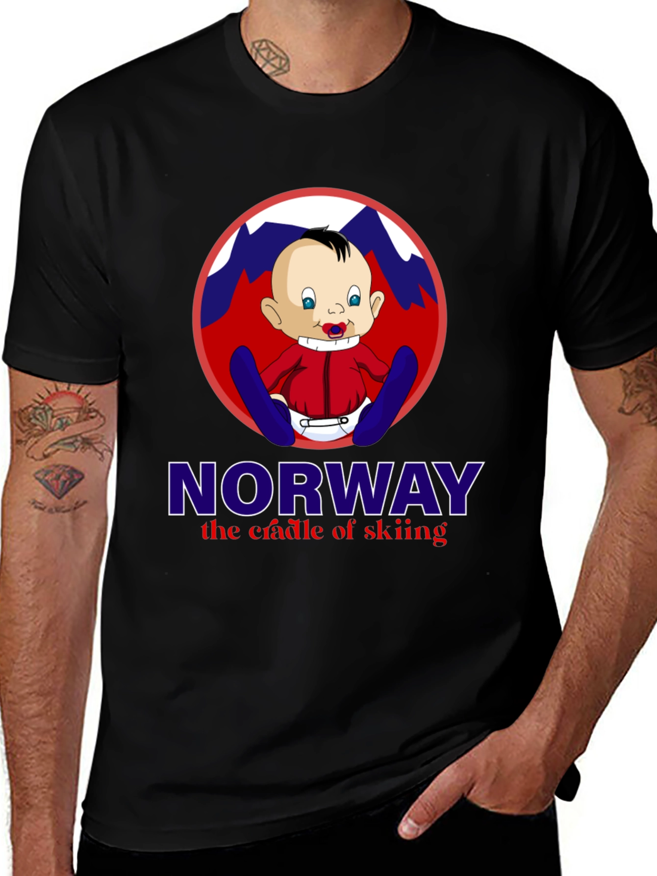 Variant 11 of Norway Skiing Baby T-Shirt - Black Graphic Tee