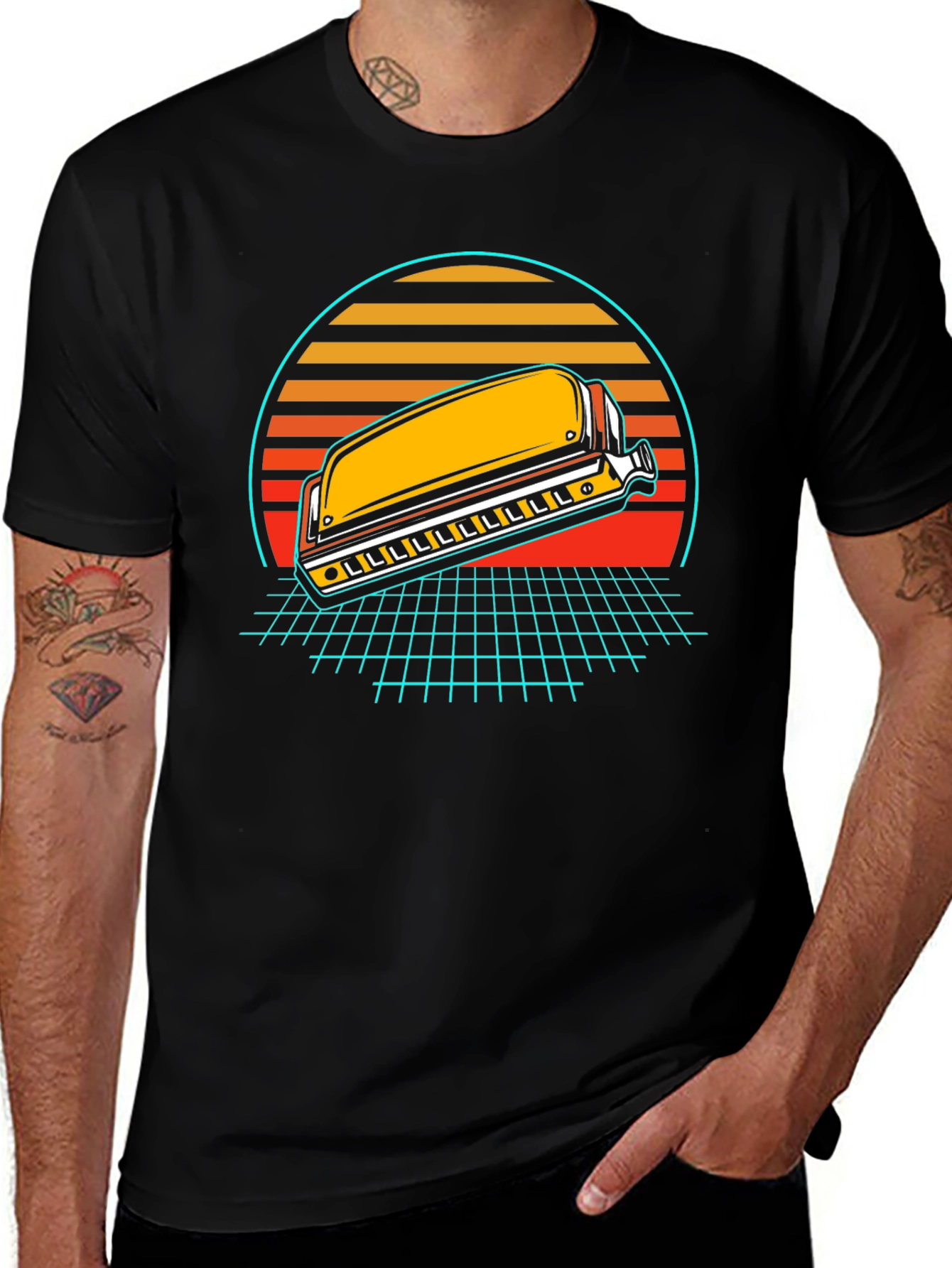Variant 20 of Retro Harmonica T-Shirt - Synthwave Music Tee