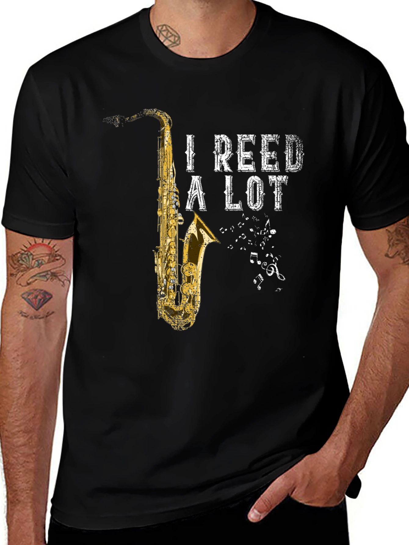 Variant 5 of I Reed A Lot Saxophone Black T-Shirt