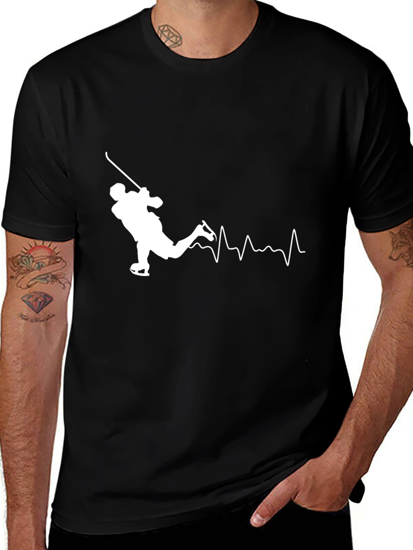 Variant 15 of Hockey Heartbeat Graphic Tee - Black Cotton T-Shirt