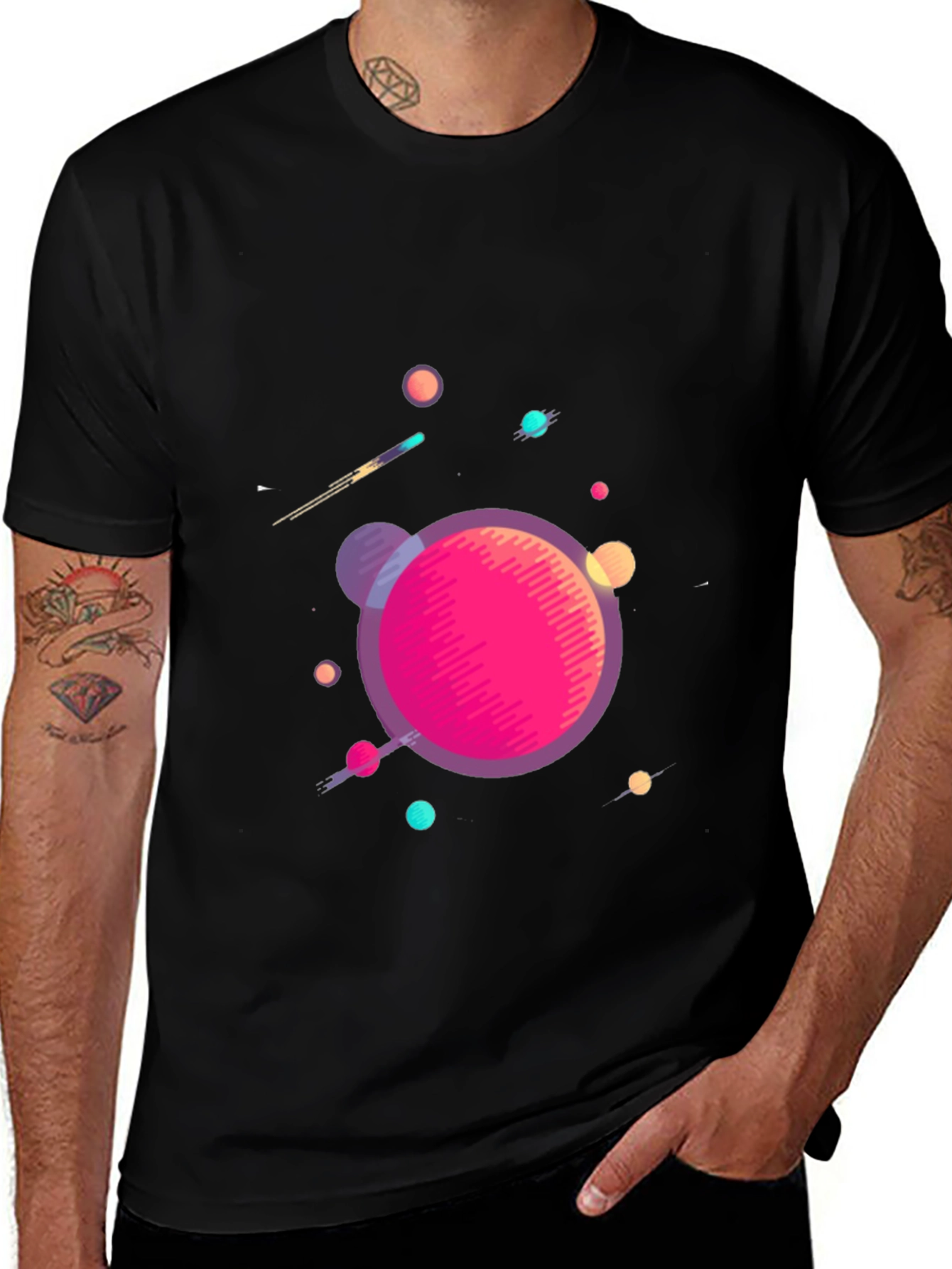 Cosmic Graphic Print Black T-Shirt