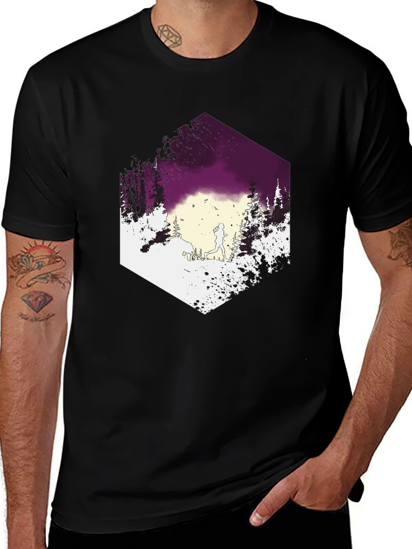 Variant 30 of Men's Black T-Shirt with Running Trail Design