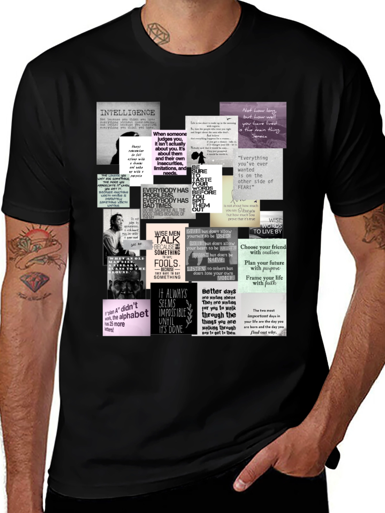 Variant 13 of Inspirational Quote Collage T-Shirt - Black