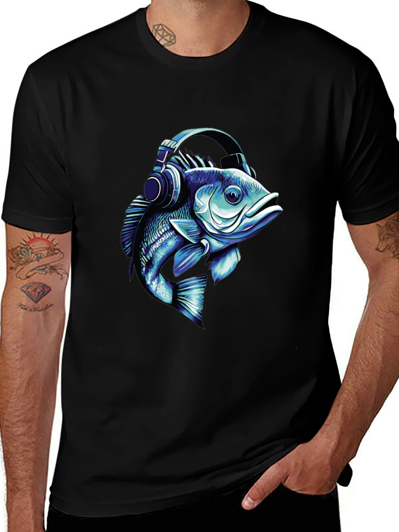 Fish with Headphones Graphic T-Shirt