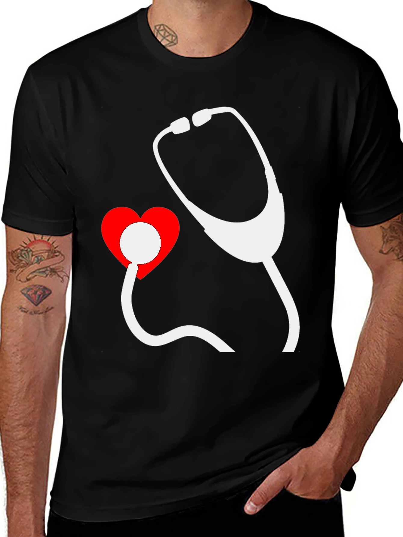 Variant 17 of Heartbeat Stethoscope Graphic Tee - Doctor Nurse Shirt