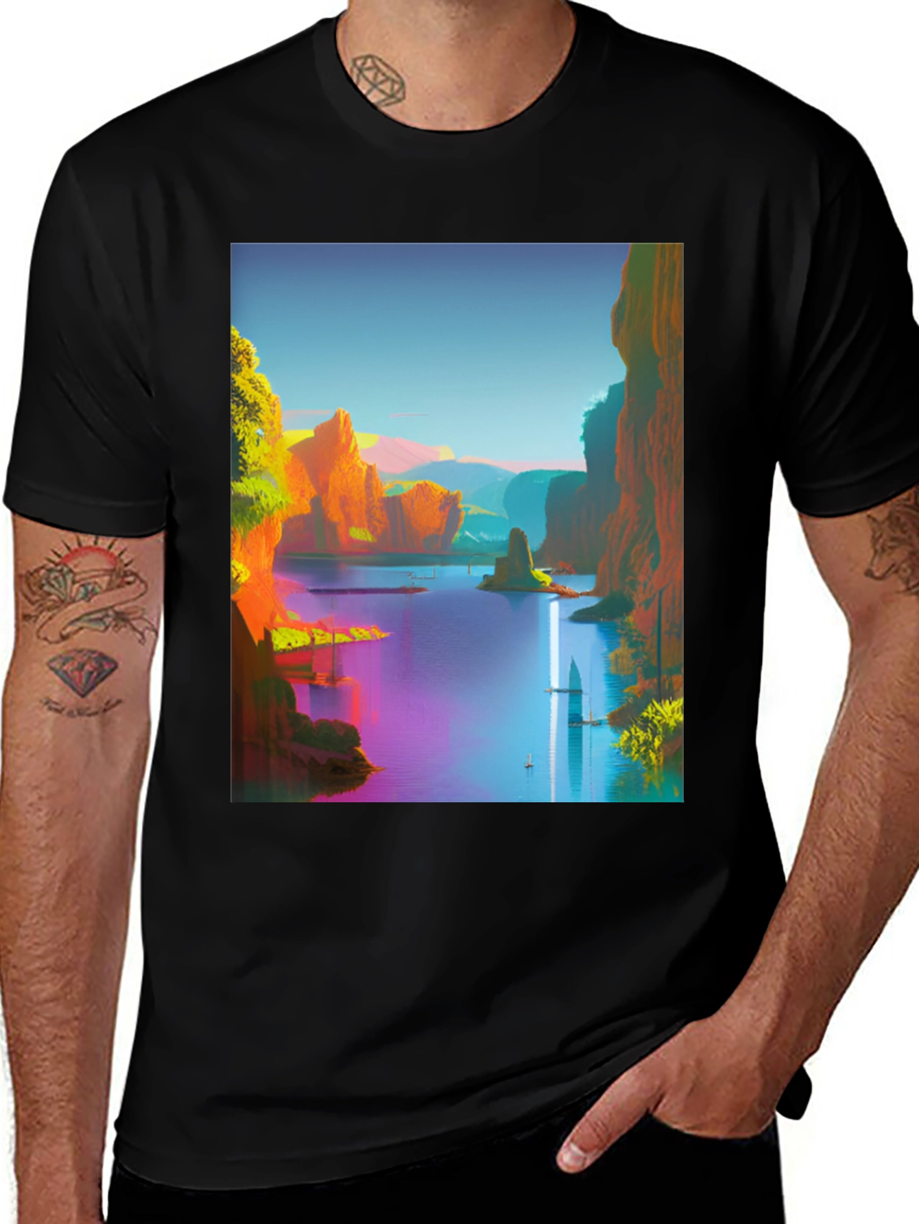 Variant 2 of Scenic Landscape Graphic Tee - Men's Black T-Shirt