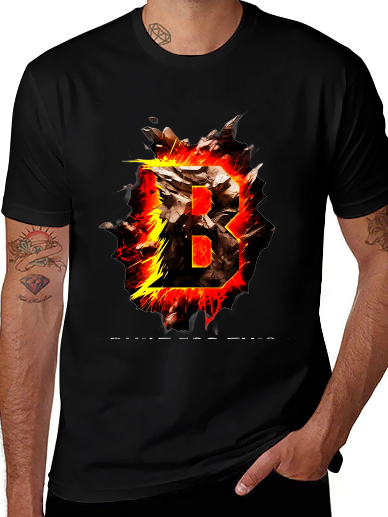 Variant 9 of Fiery Letter B Graphic Black T-Shirt