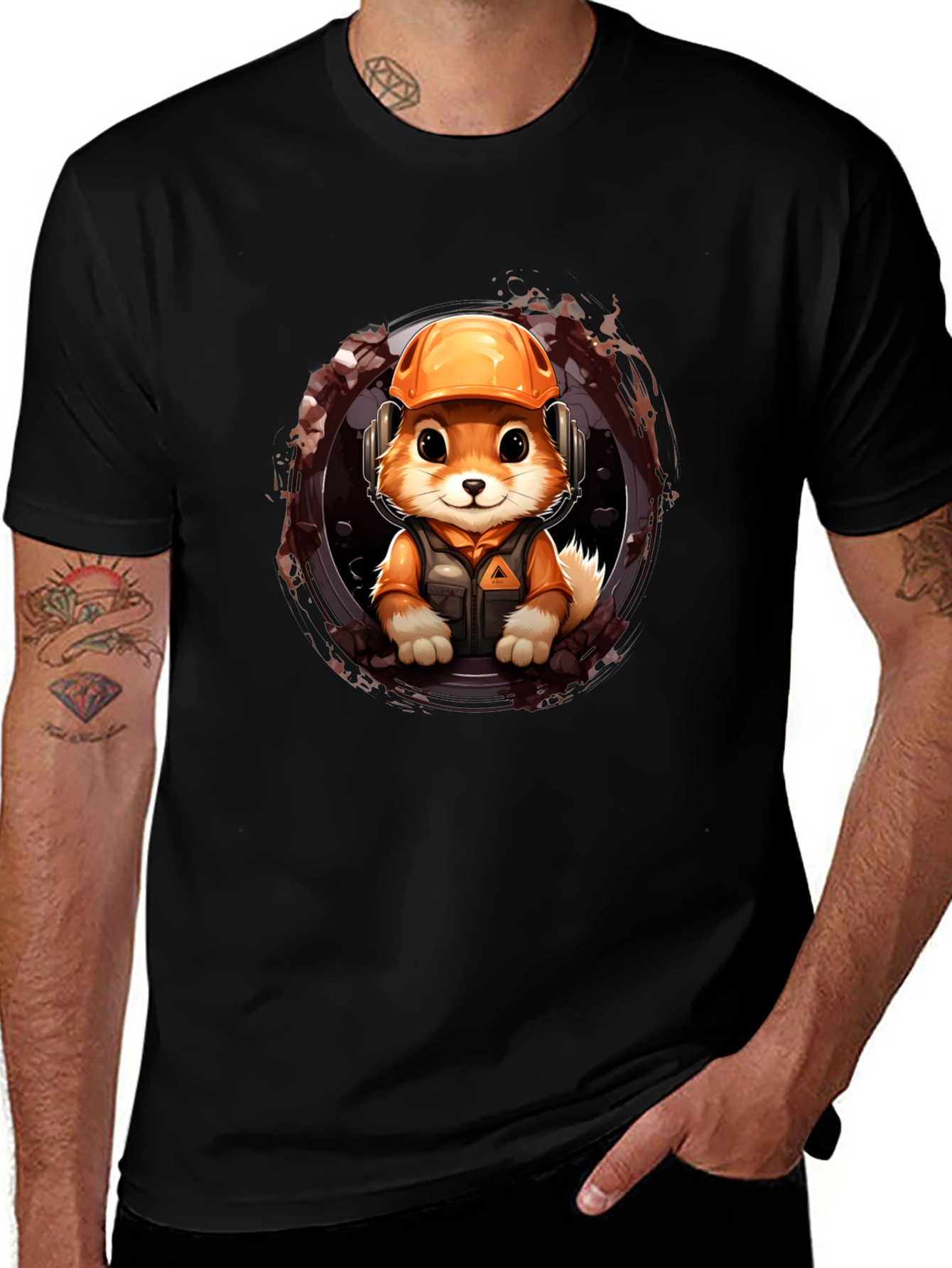 Variant 30 of Construction Fox Graphic Tee - Black Unisex Shirt