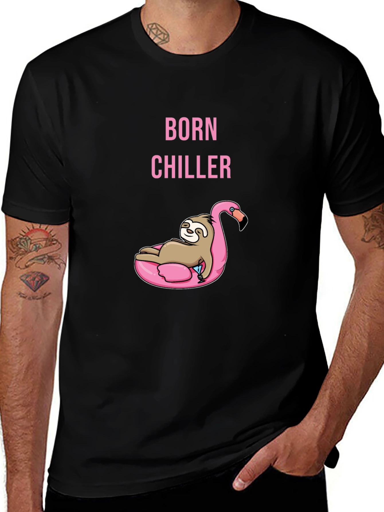 Variant 8 of Born Chiller Sloth Flamingo Pool Party T-Shirt