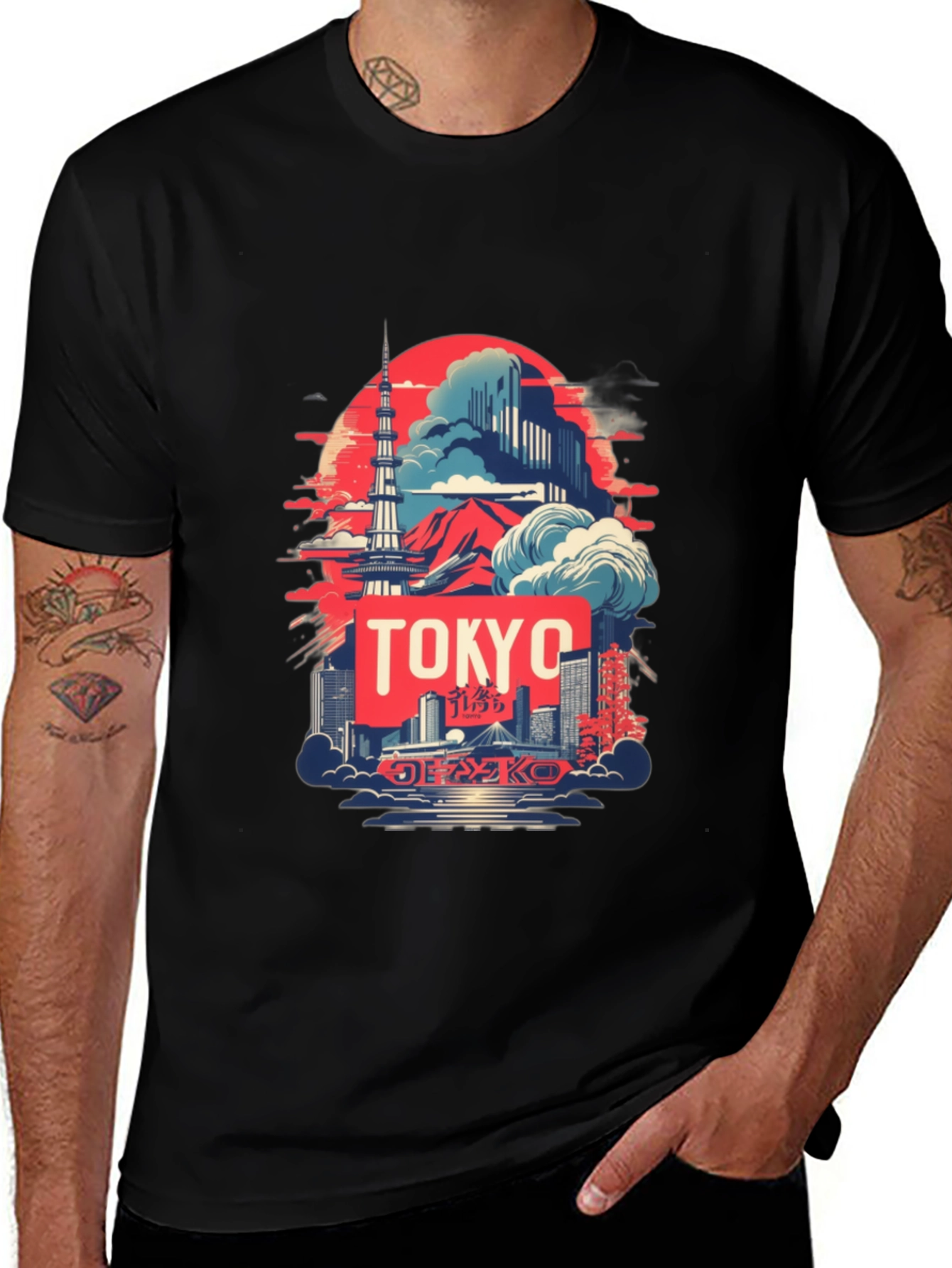 Tokyo Skyline Graphic Tee - Black Cotton T-Shirt