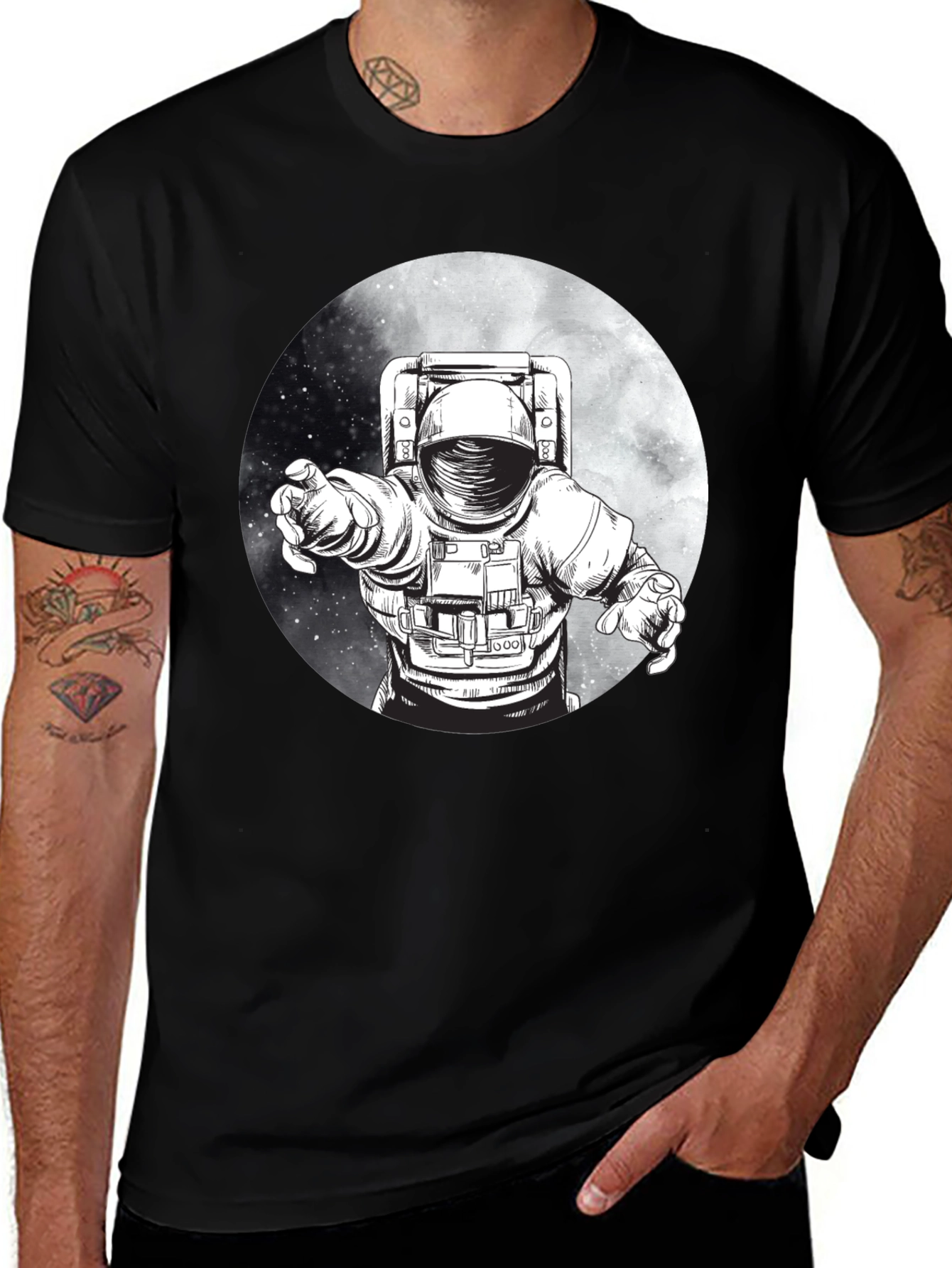 Variant 22 of Astronaut Graphic Tee - Black Cotton Comfort