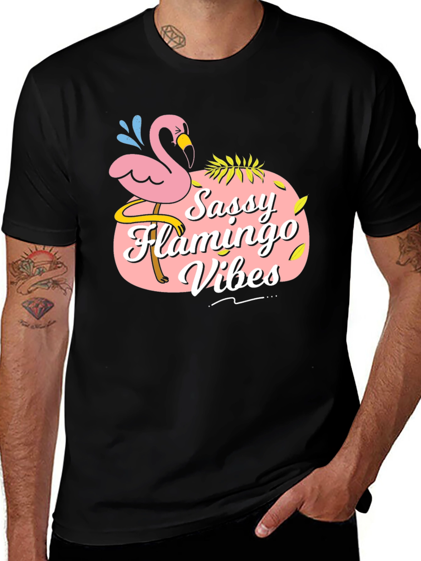 Variant 14 of Sassy Flamingo Vibes Graphic Tee - Black