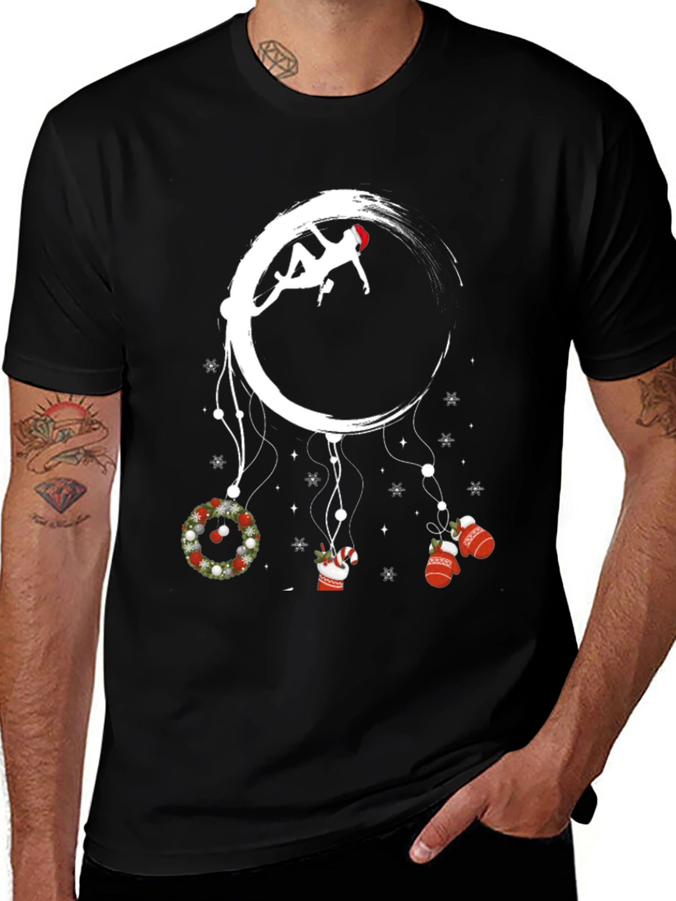 Climbing Santa Moon Christmas T-Shirt