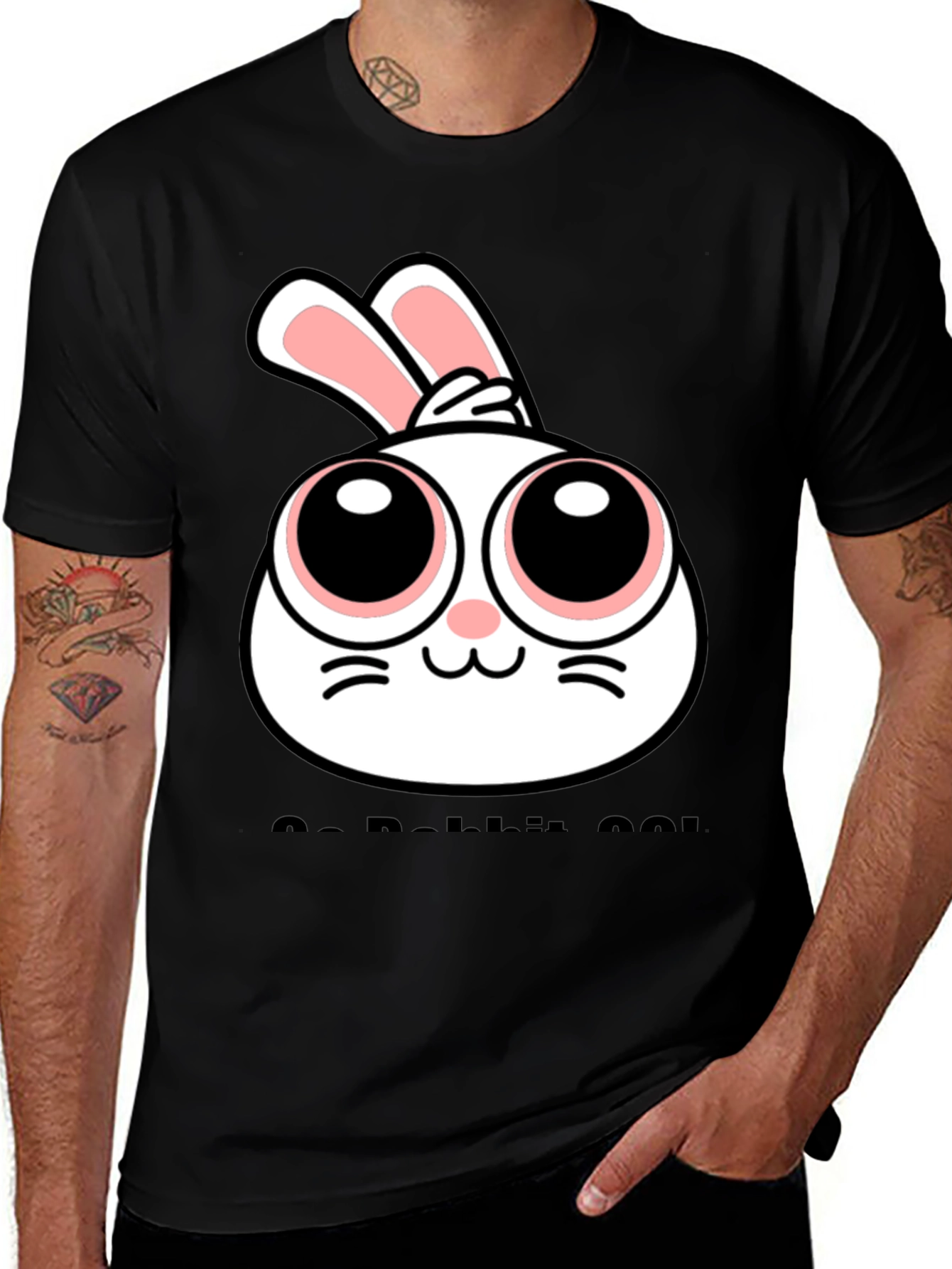 Variant 15 of Cute Rabbit Graphic Black T-Shirt