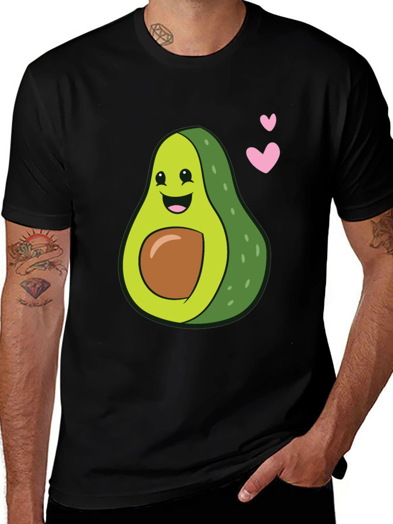 Variant 16 of Cute Avocado Heart Graphic Black T-Shirt