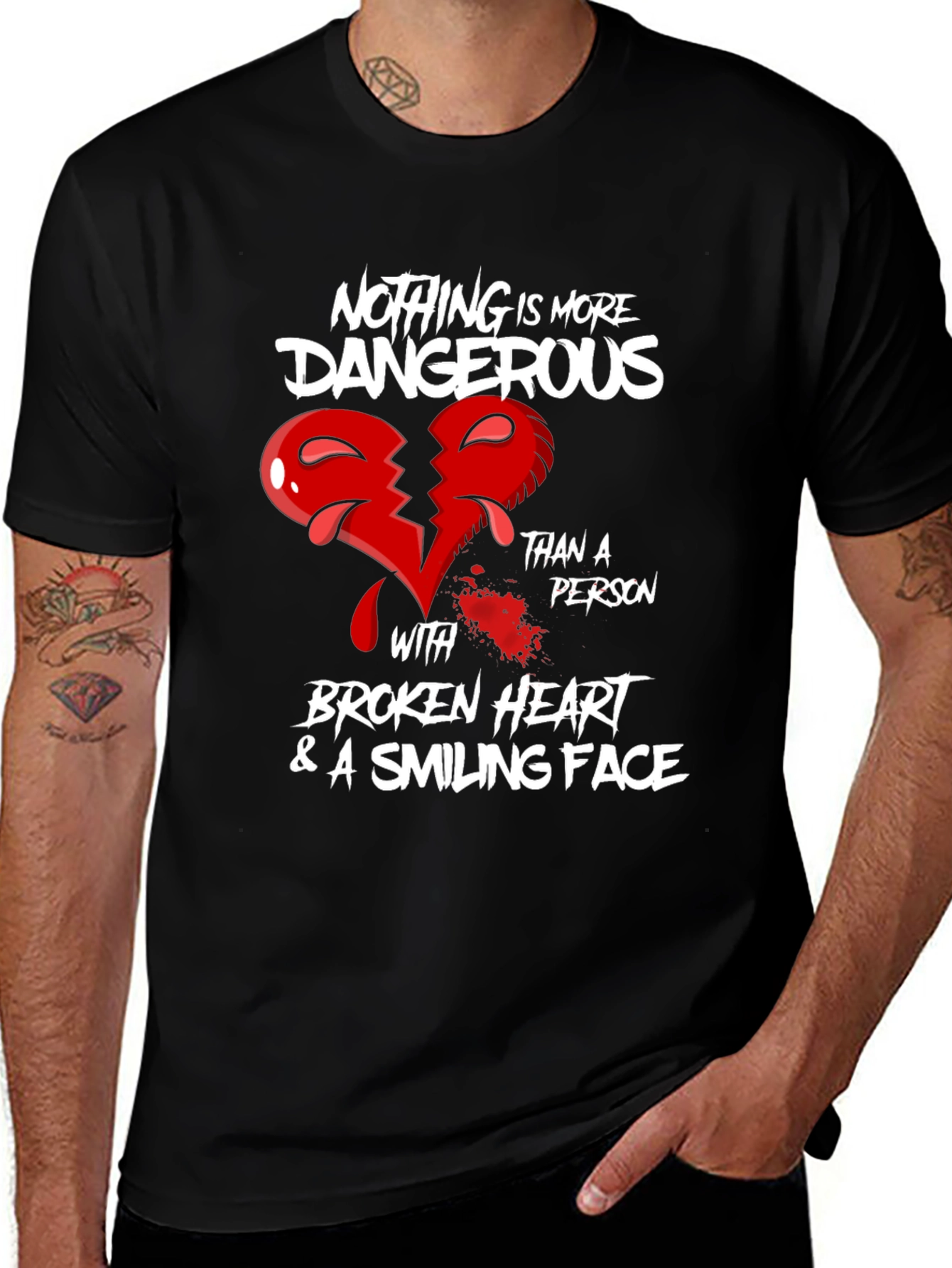 Variant 18 of Dangerous Broken Heart Graphic Tee - Men's Black T-Shirt