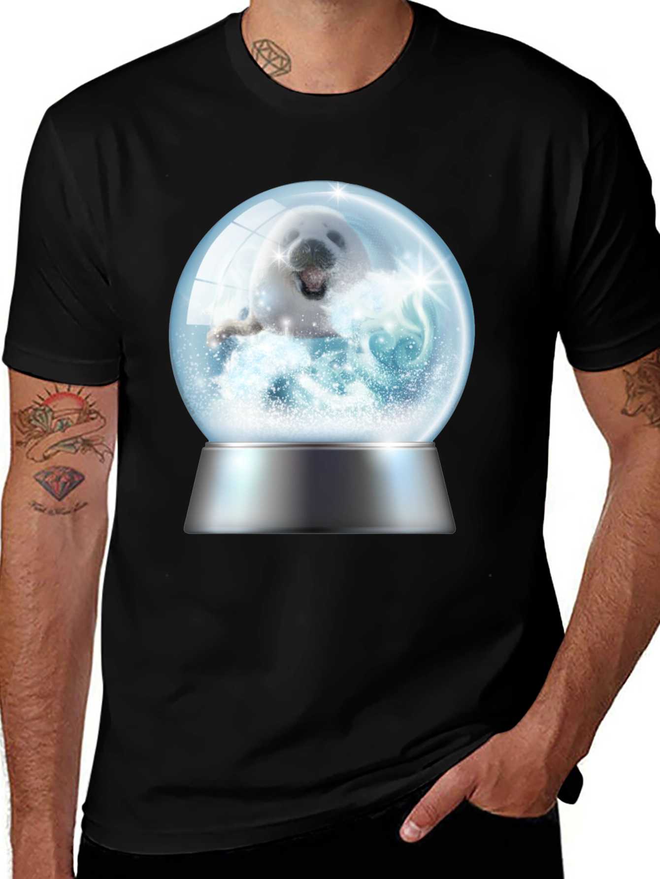 Snow Globe Seal T-Shirt - Novelty Black Tee